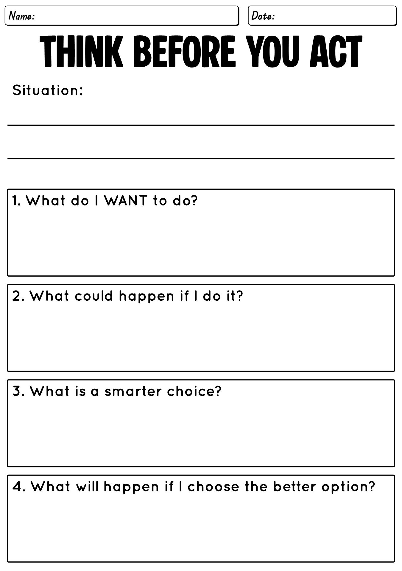 Printable Behavior Worksheets For Teens