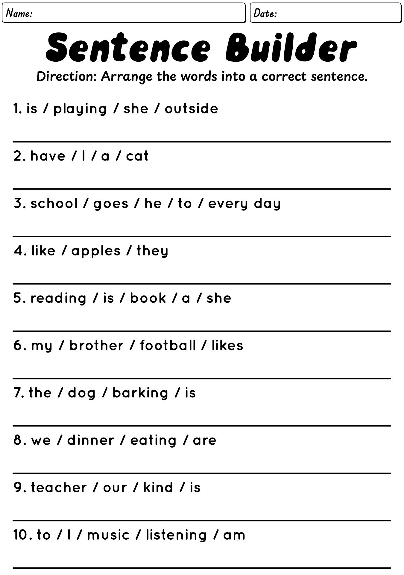 Printable English Worksheets For Grade 3