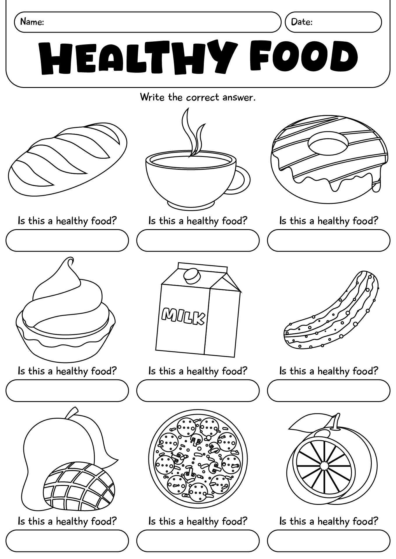 Printable Healthy Food Worksheets