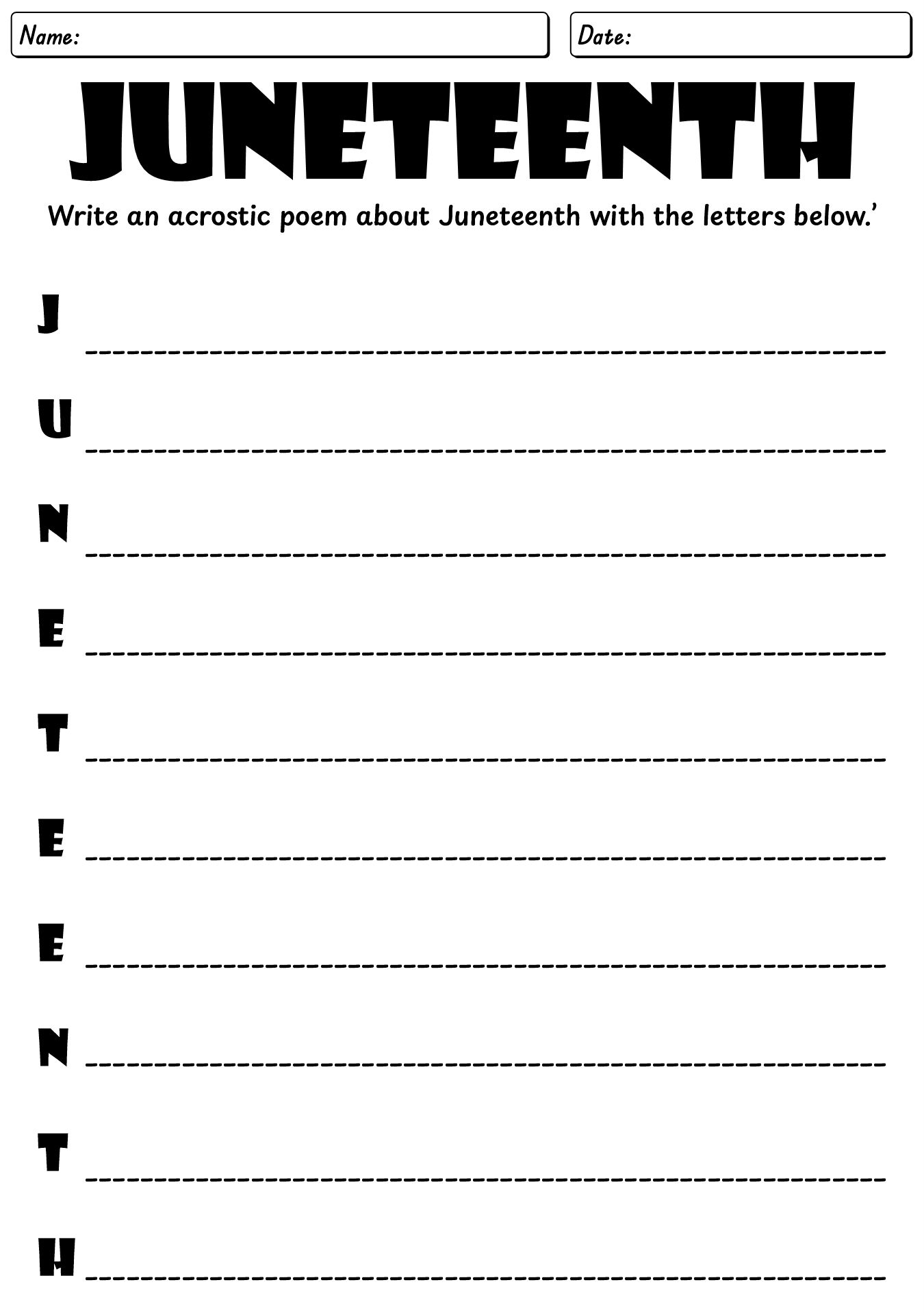 Printable Juneteenth Worksheets