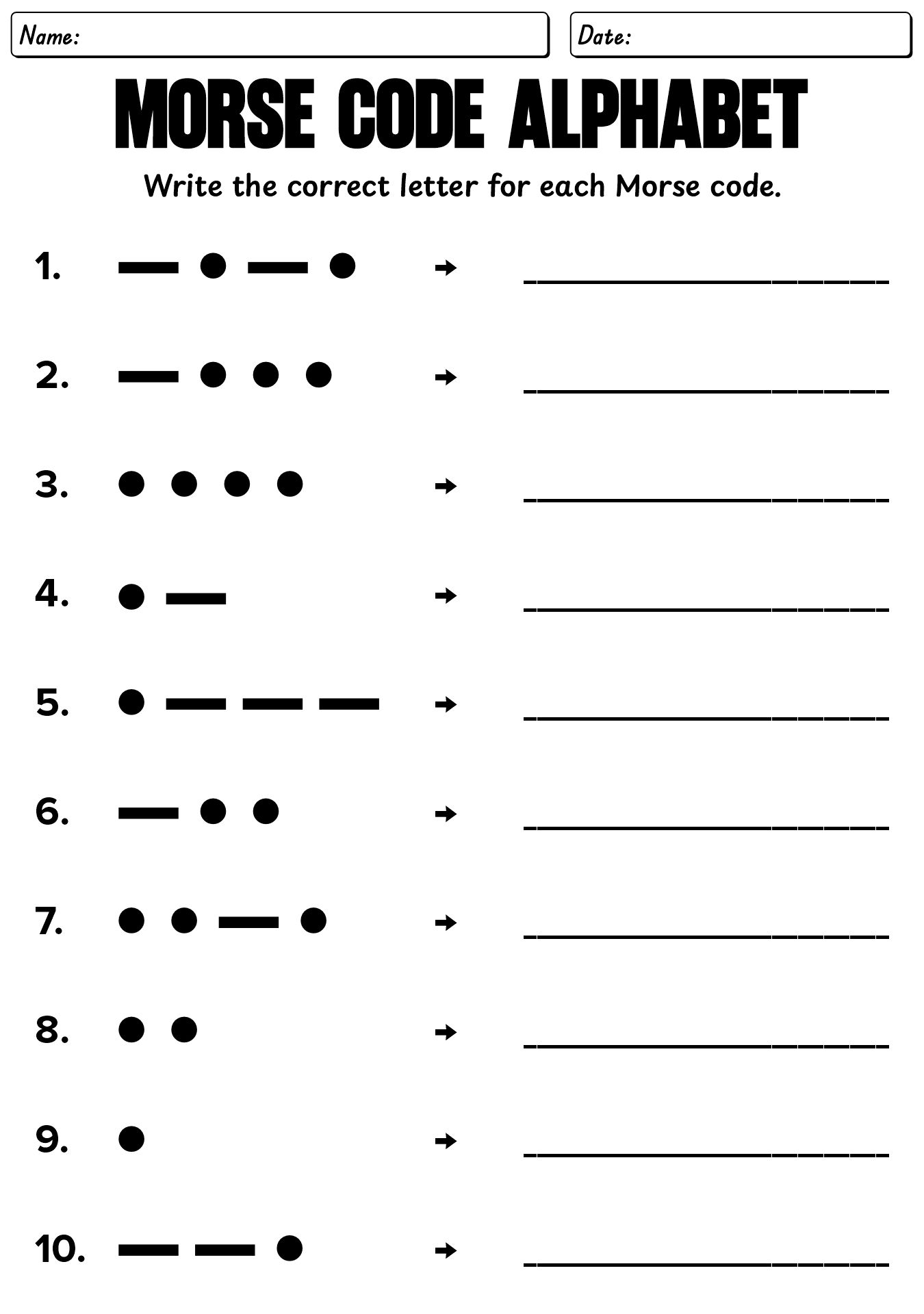 Printable Morse Code Alphabet Practice Sheets