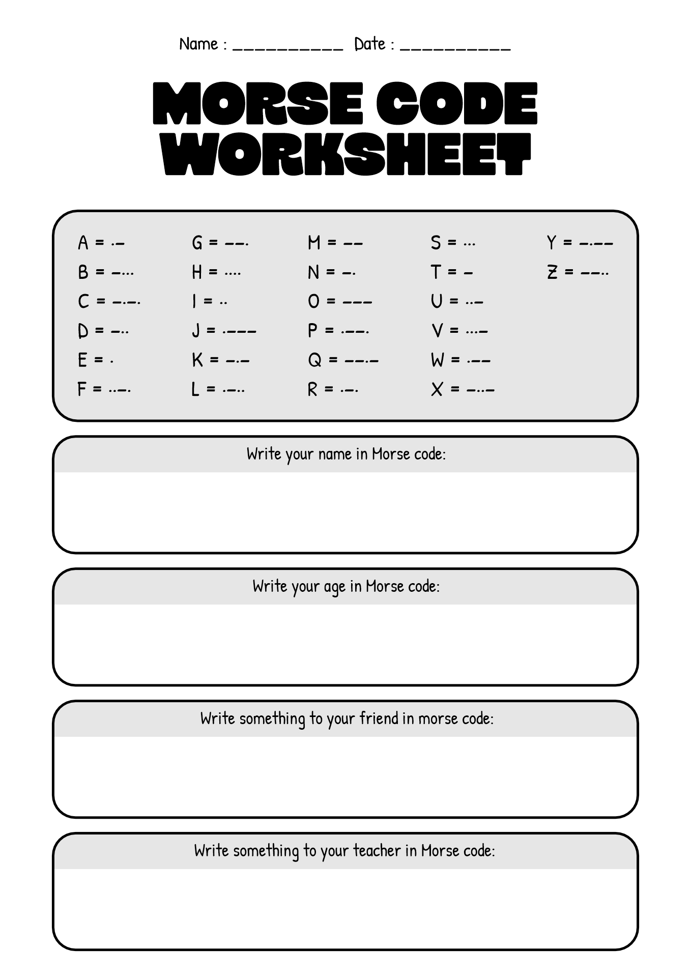 Printable Morse Code Practice Sheets