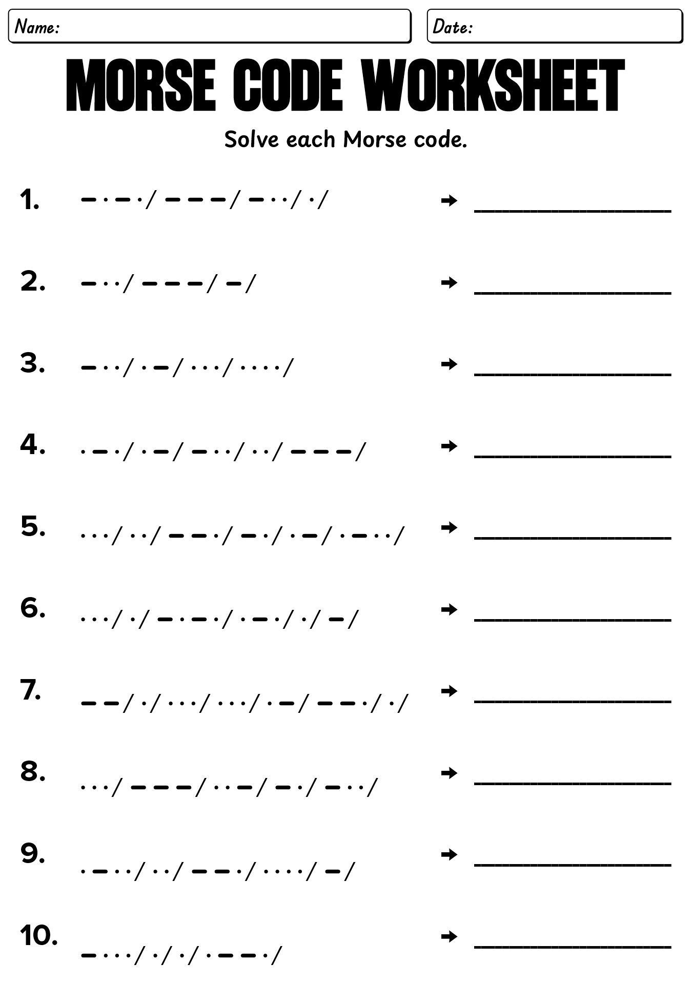 Printable Morse Code Worksheet