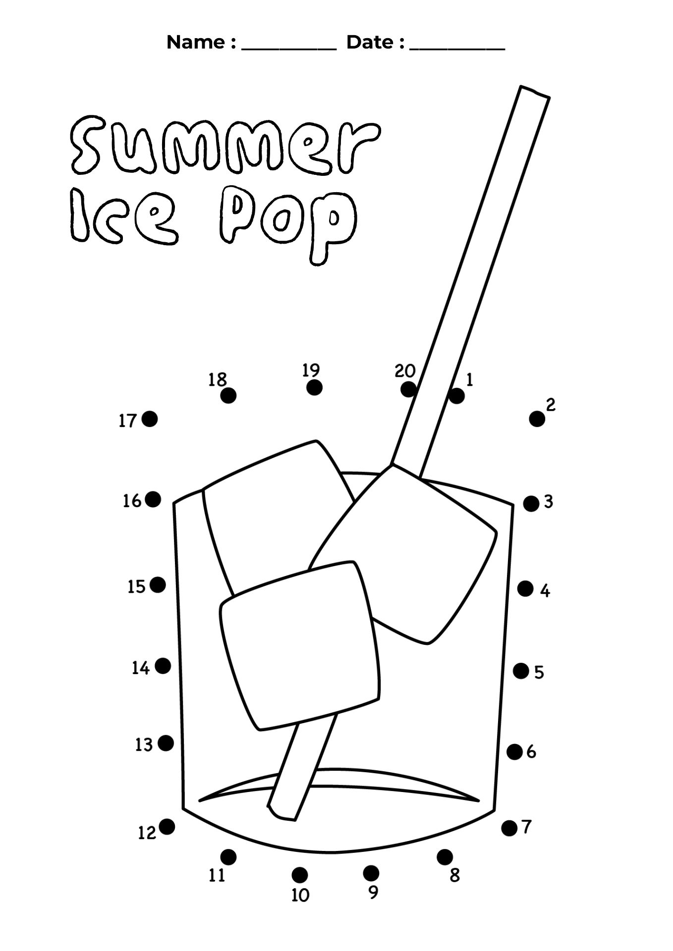 Printable Summer Dot Connecting for Kindergarten