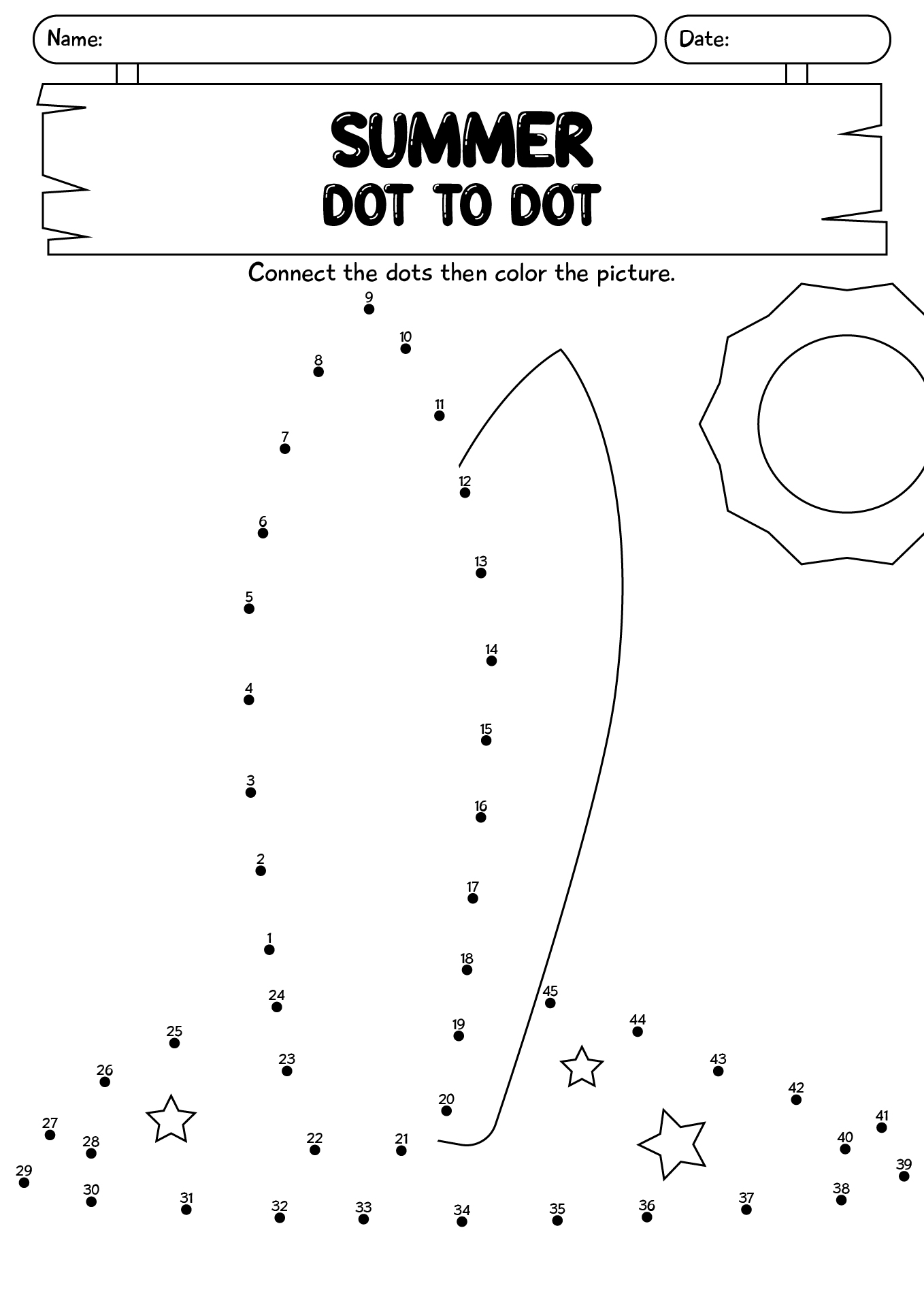 Printable Summer Dot To Dot Practice Sheet