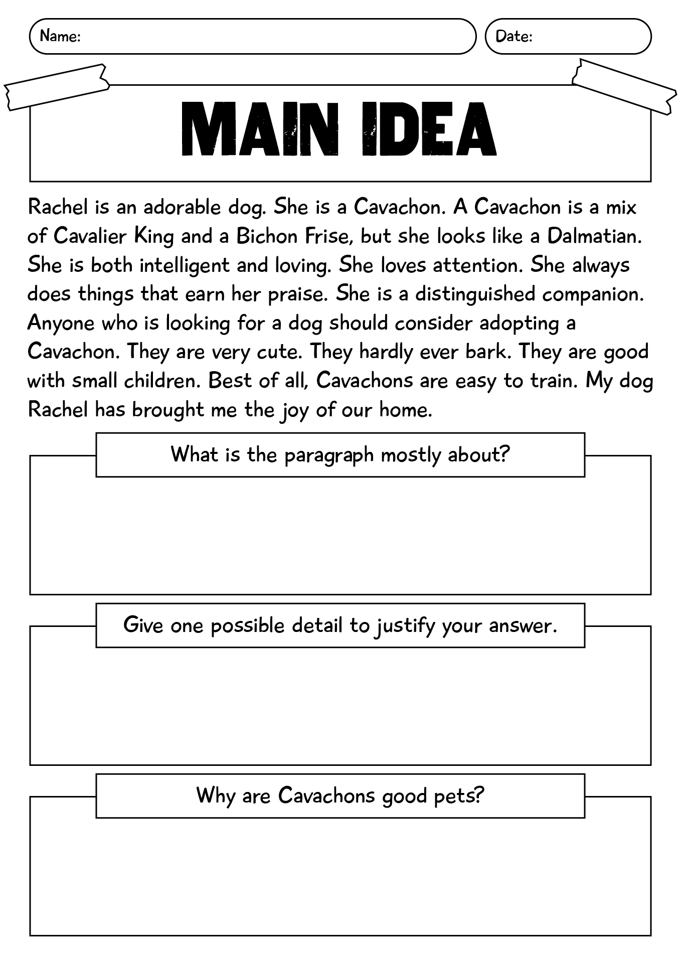 Reading Main Ideas Worksheets For Grade 3