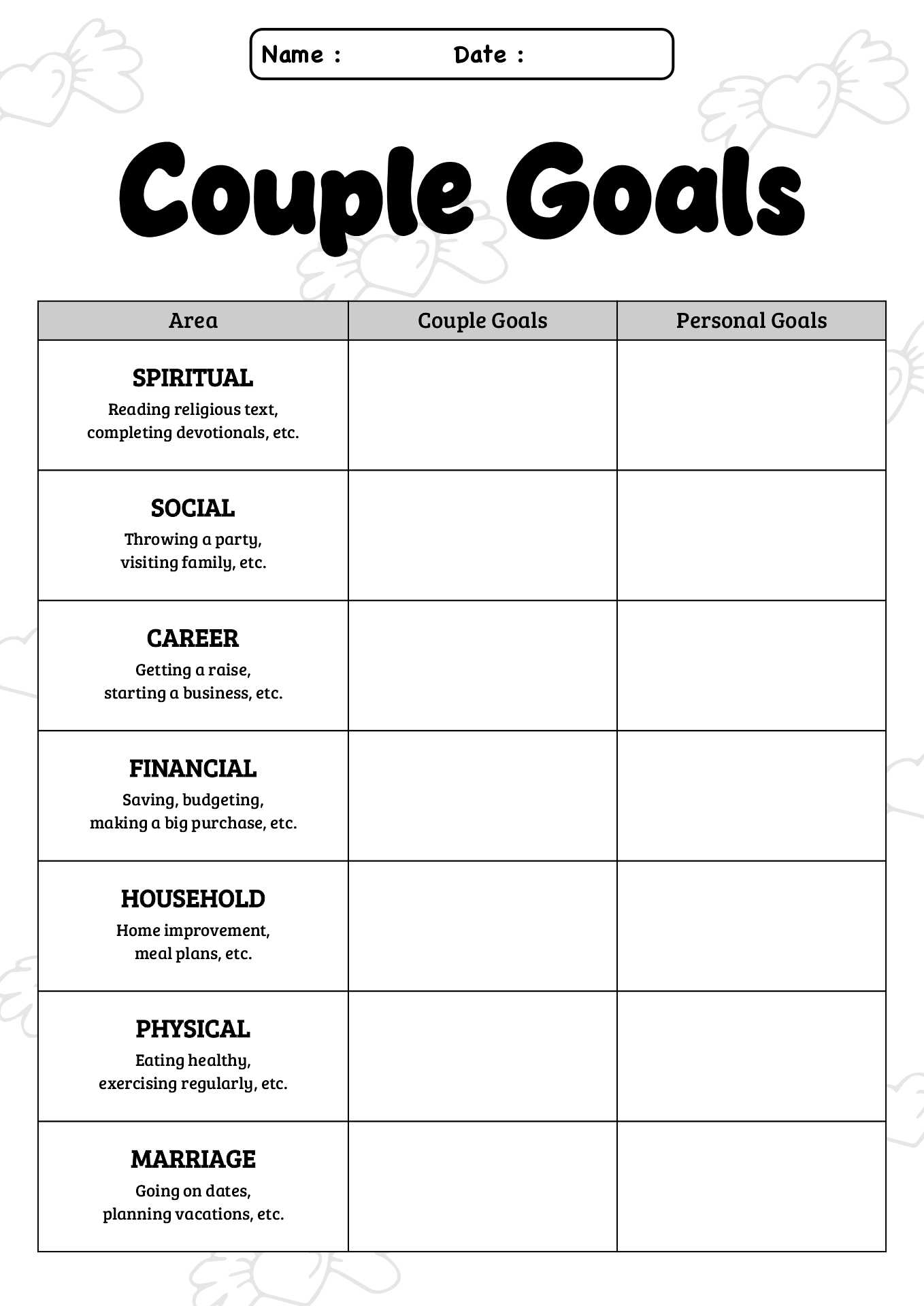 Relationship Goals Setting Worksheet