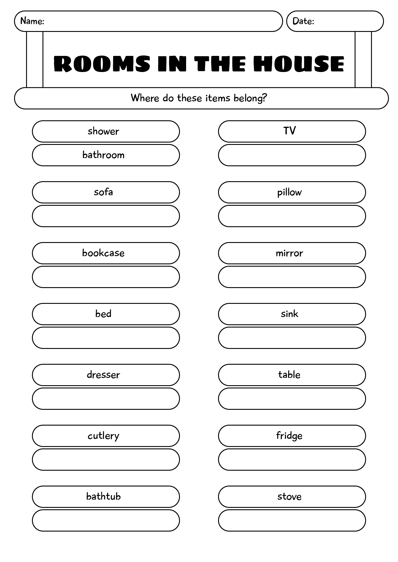 Rooms In The House Worksheets