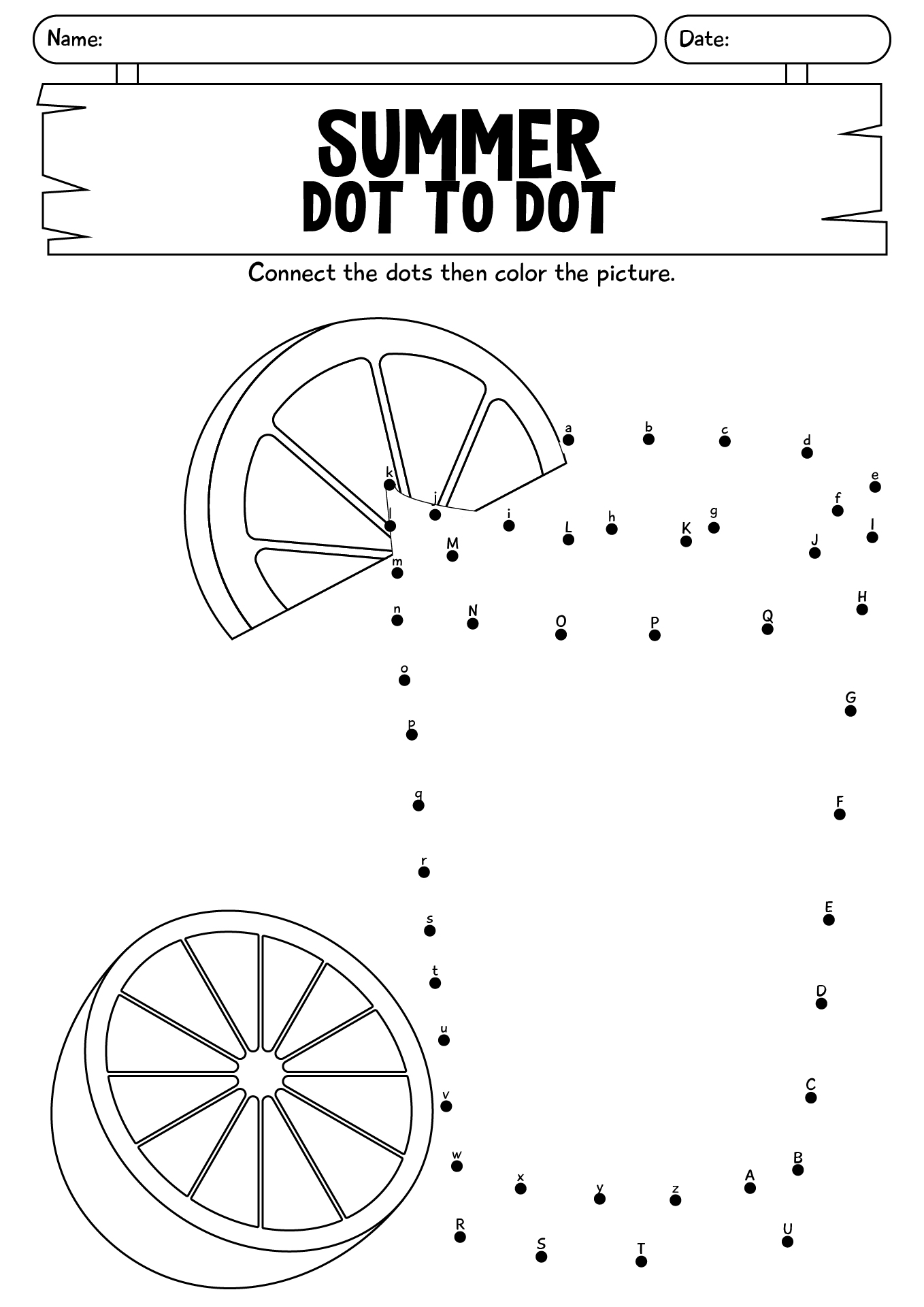 Summer Alphabet Dot To Dot Worksheets