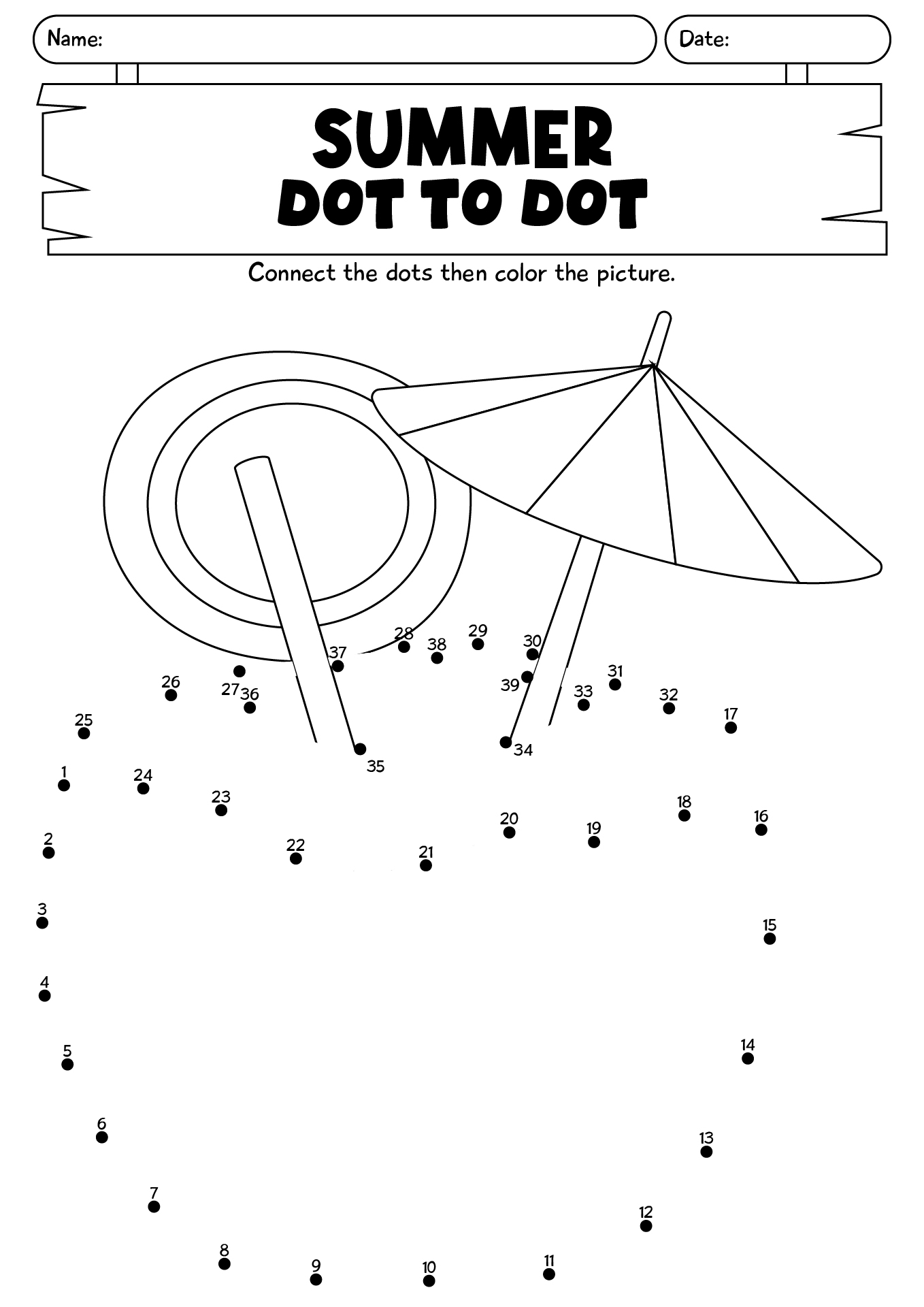 Summer Connect The Dots Worksheets