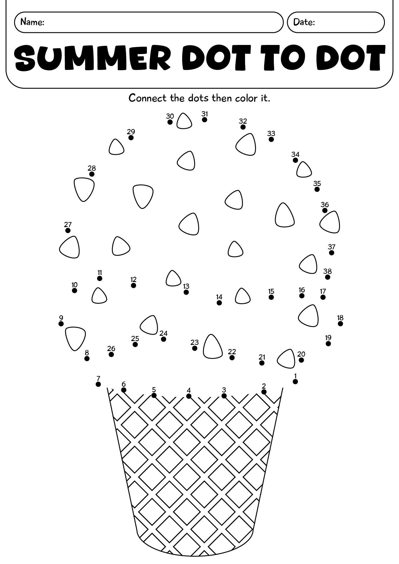 Summer Dot-to-Dot Printable Worksheets
