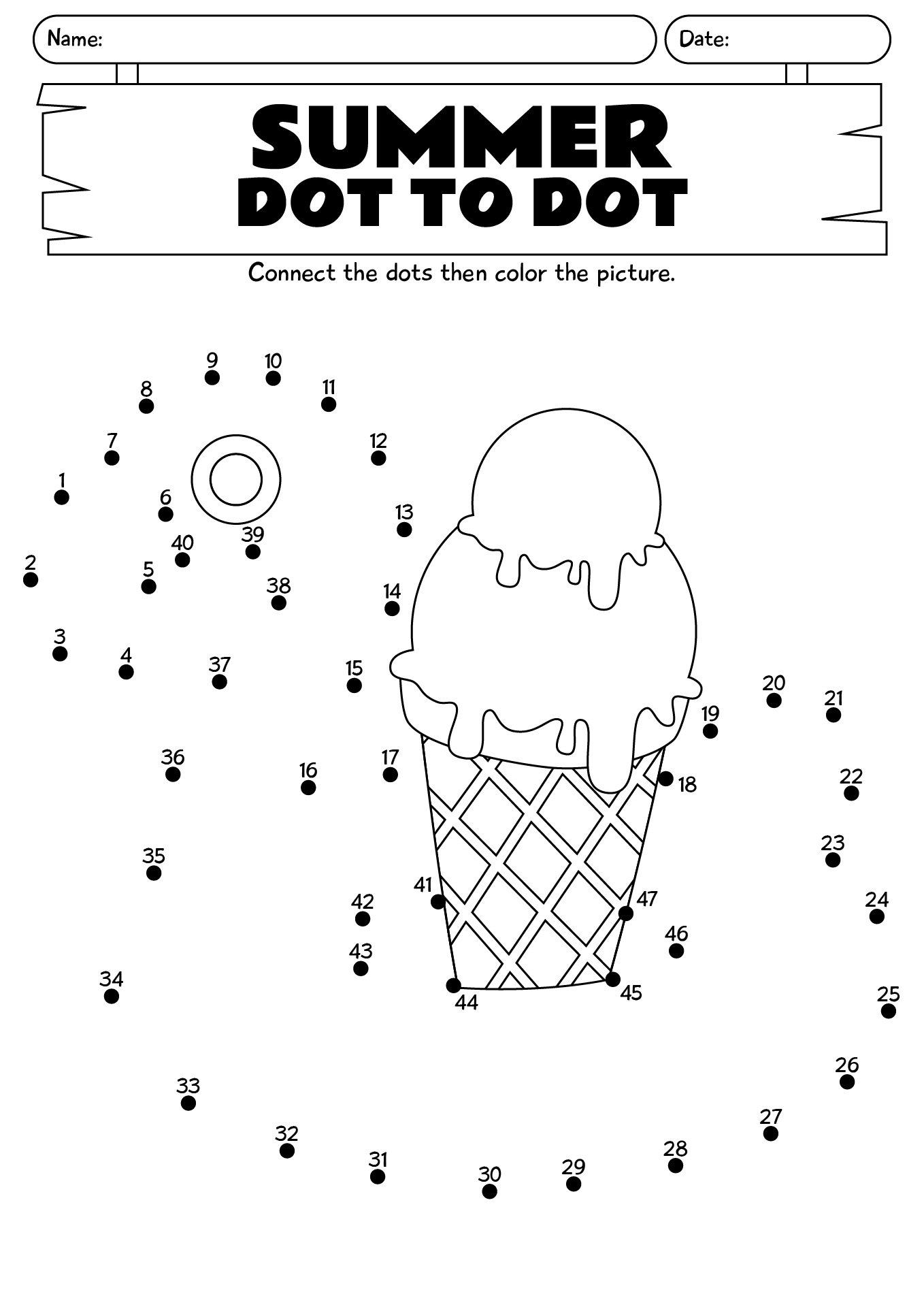 Summer Dot To Dot Worksheets For Preschool