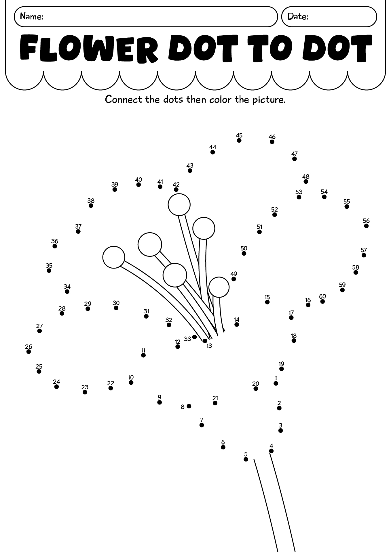 Summer Flower Dot-to-Dot Worksheets