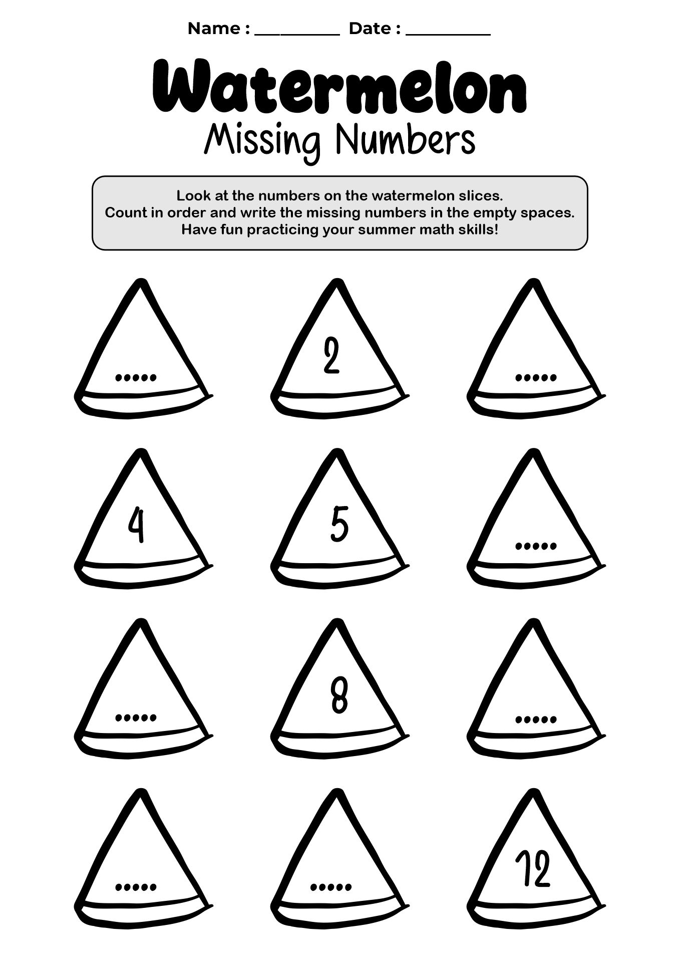 Summer Math Worksheets for Kindergarten