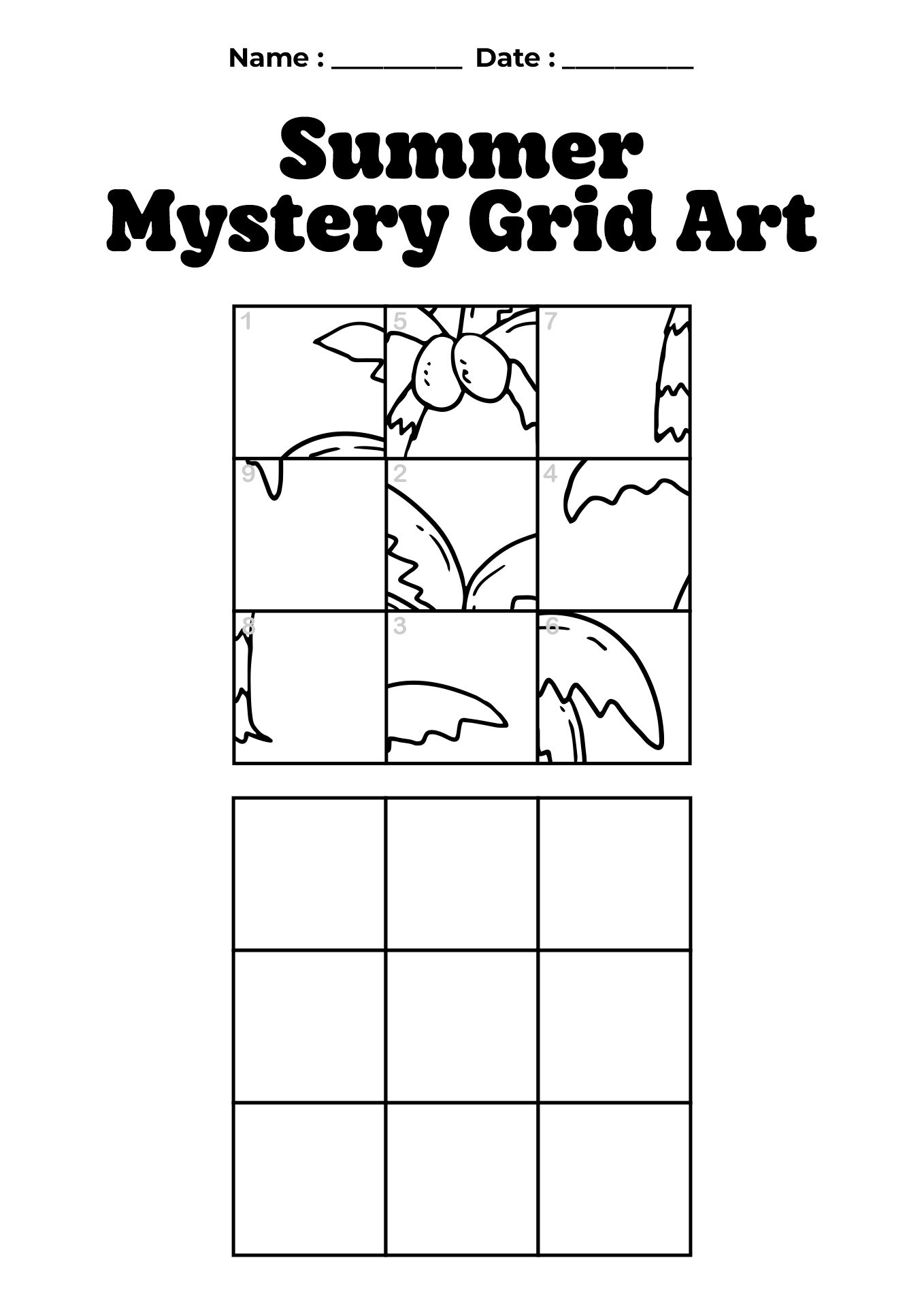 Summer Themed Mystery Grid Art Worksheet