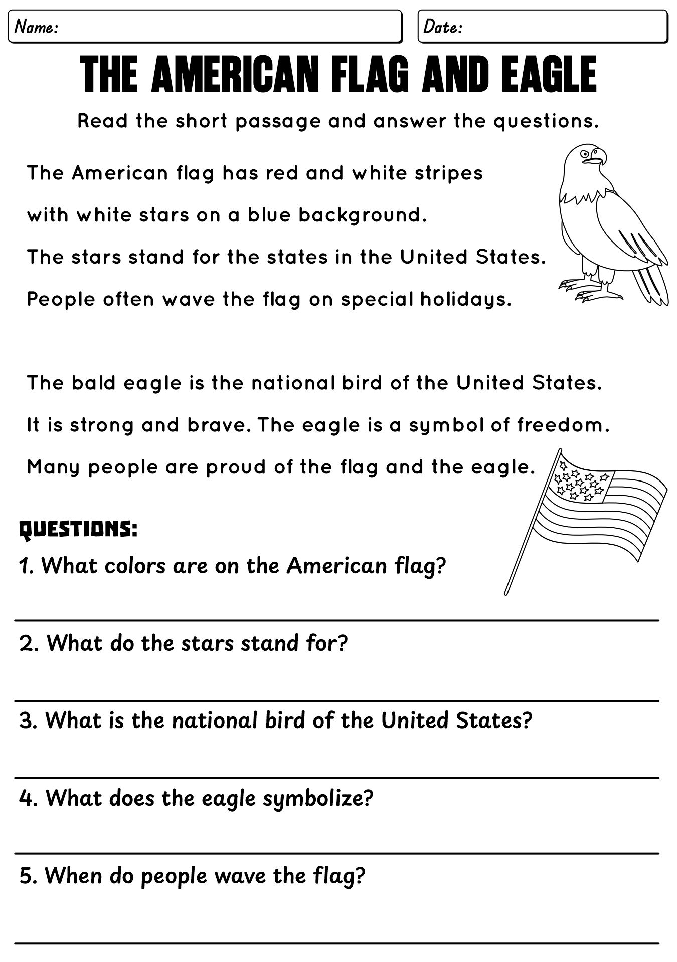 The American Flag And Eagle Worksheet