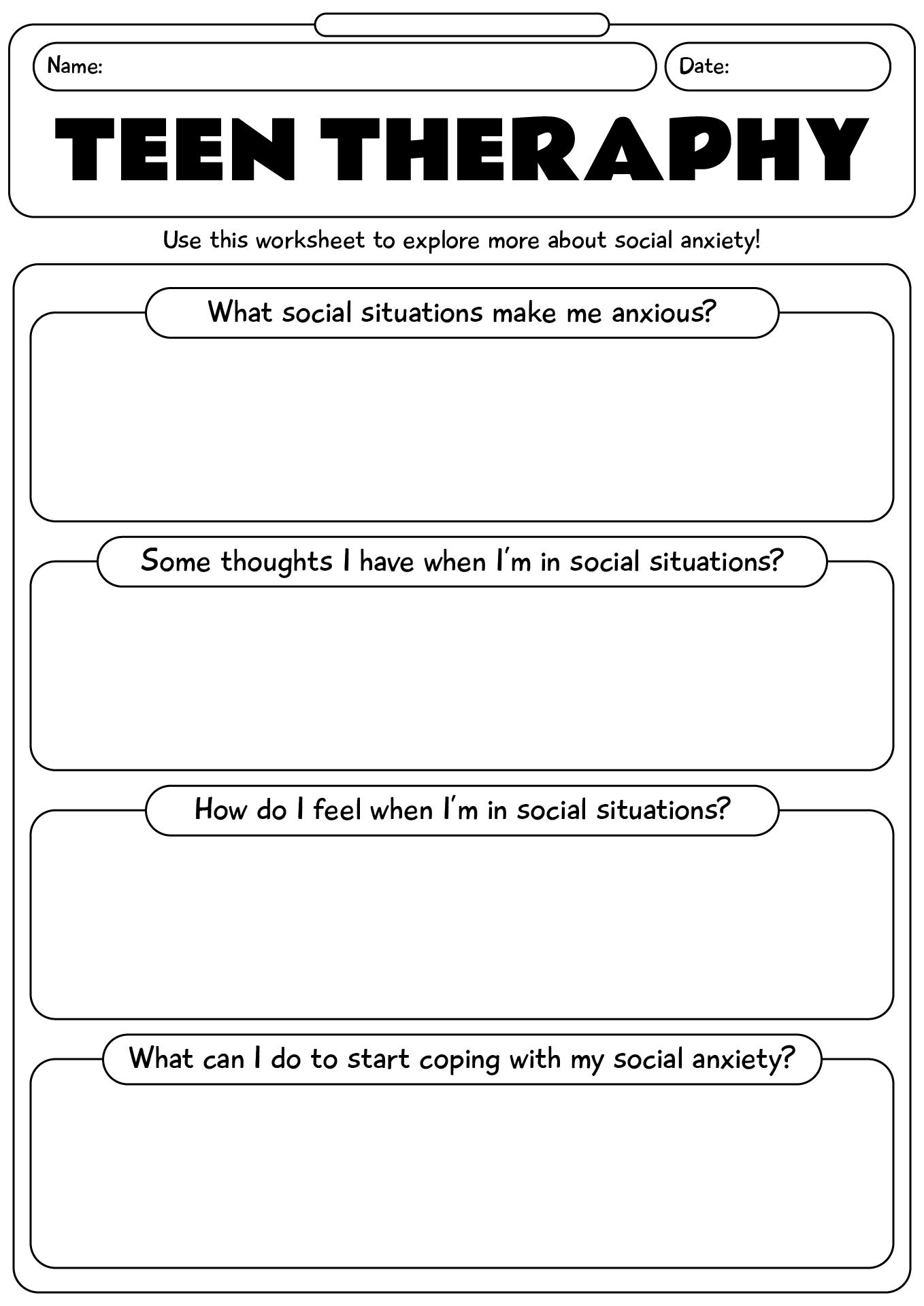 Therapy Worksheets For Teens