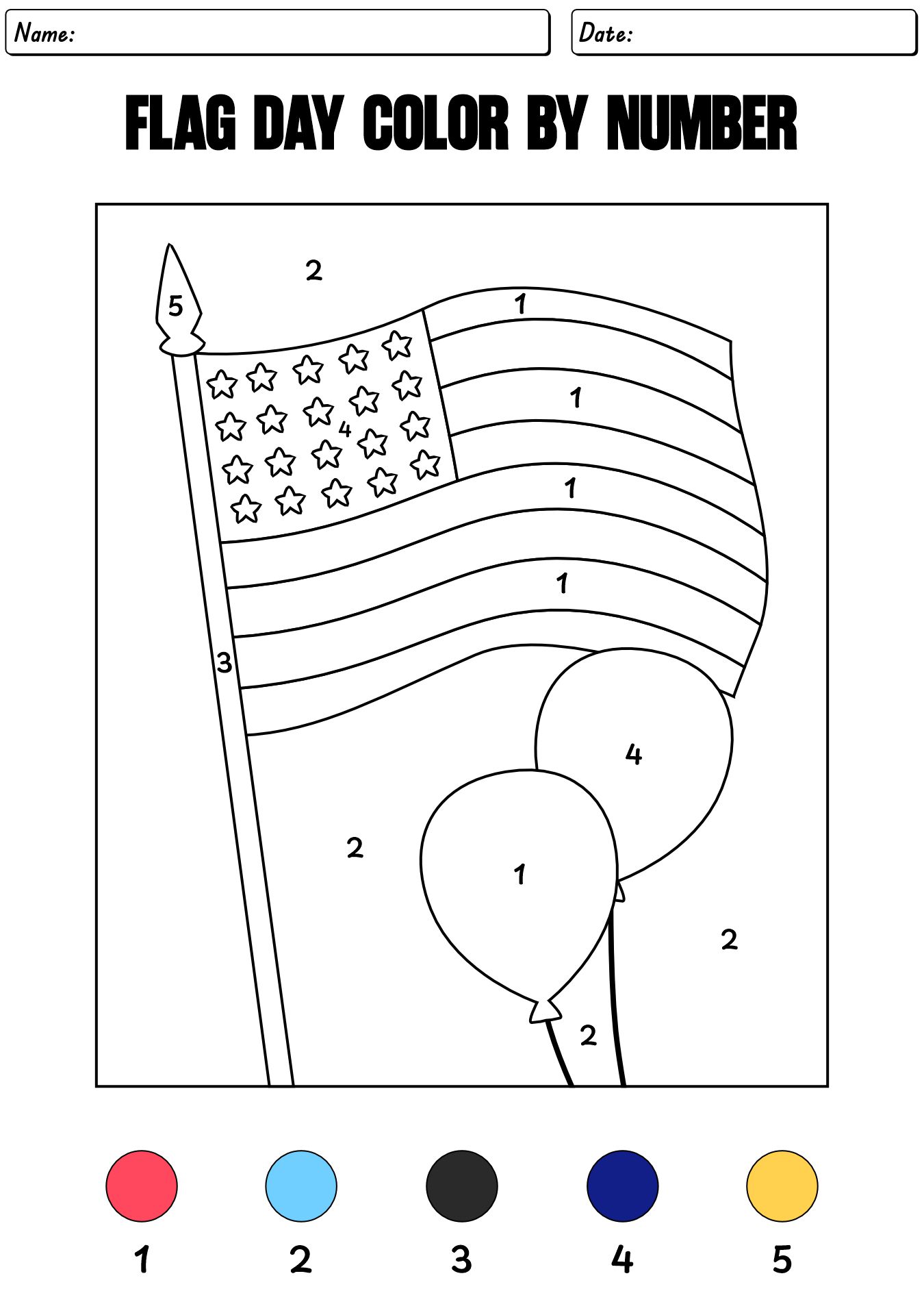 USA Flag Color By Number Worksheet