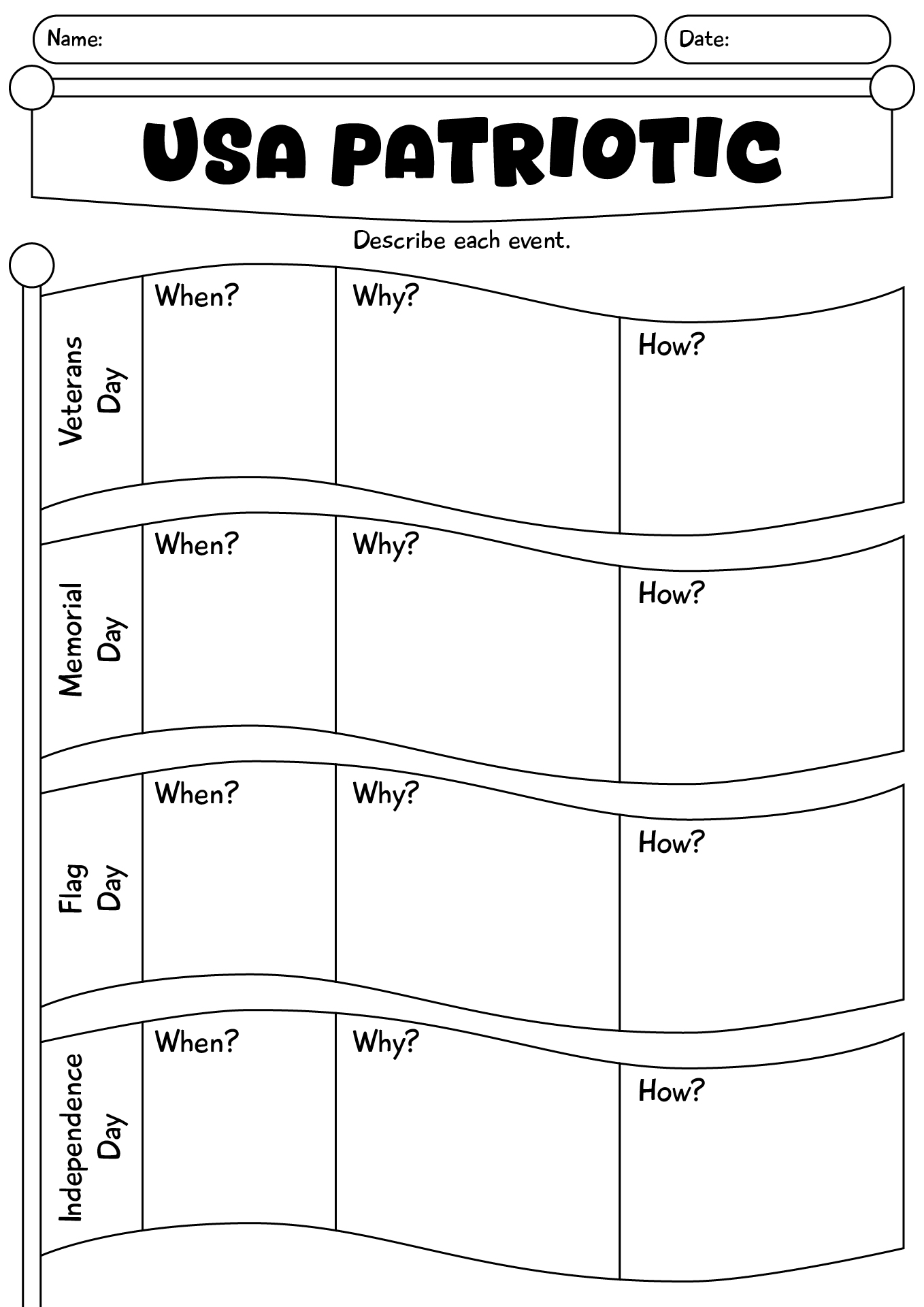 USA Patriotic Holiday Worksheet