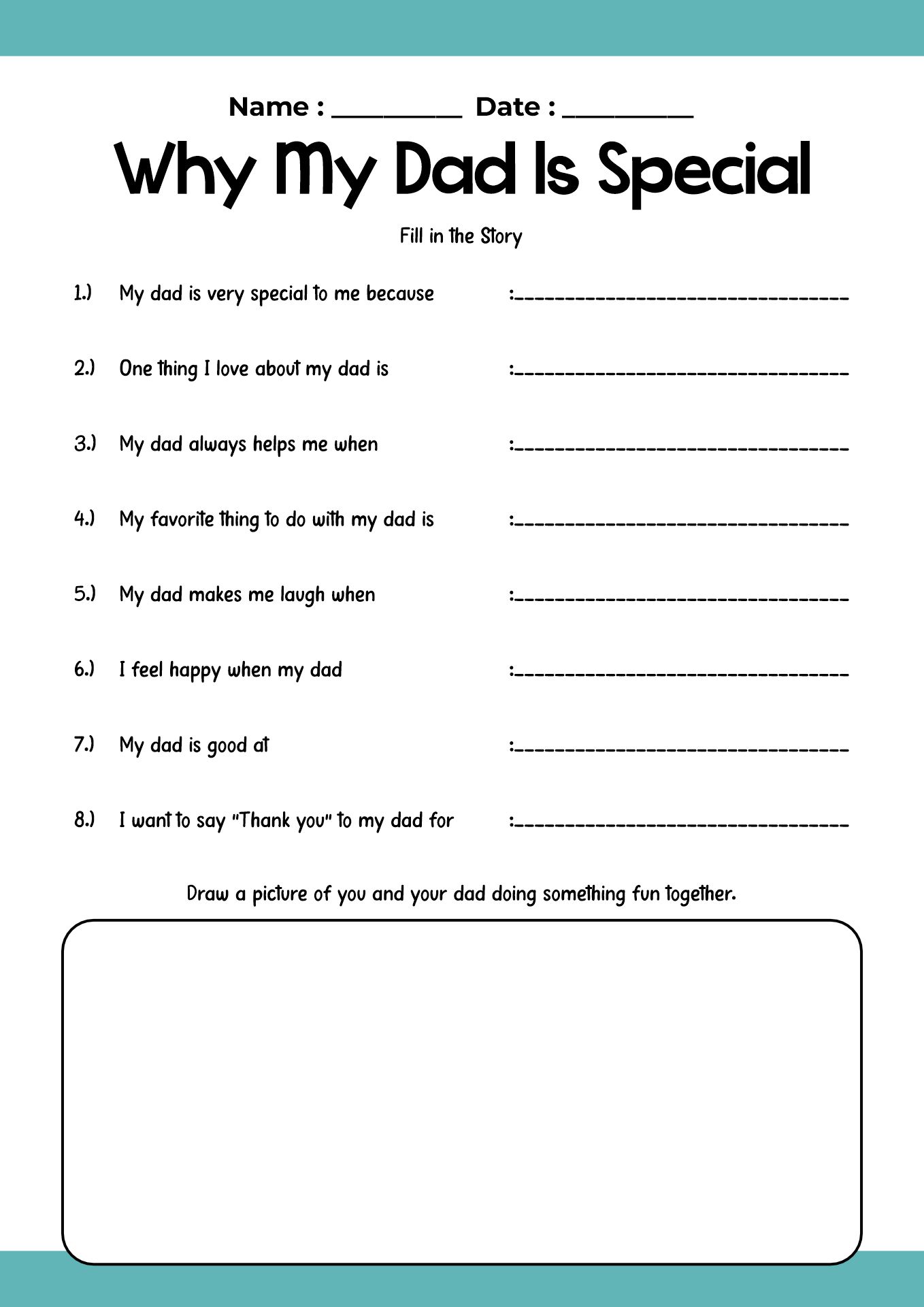 Why My Dad Is Special Story Worksheet