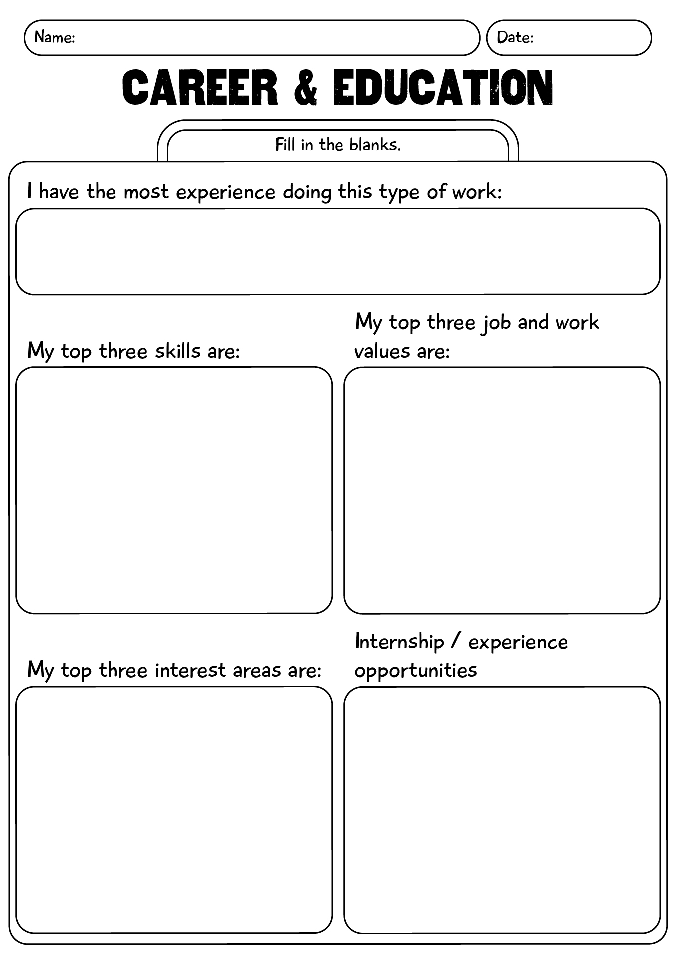 Worksheet Career And Education Planning