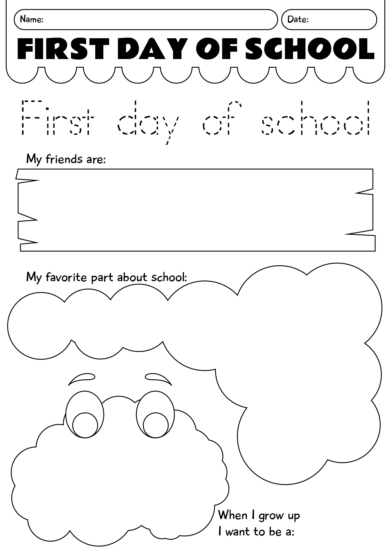 1st Day Of School Worksheet