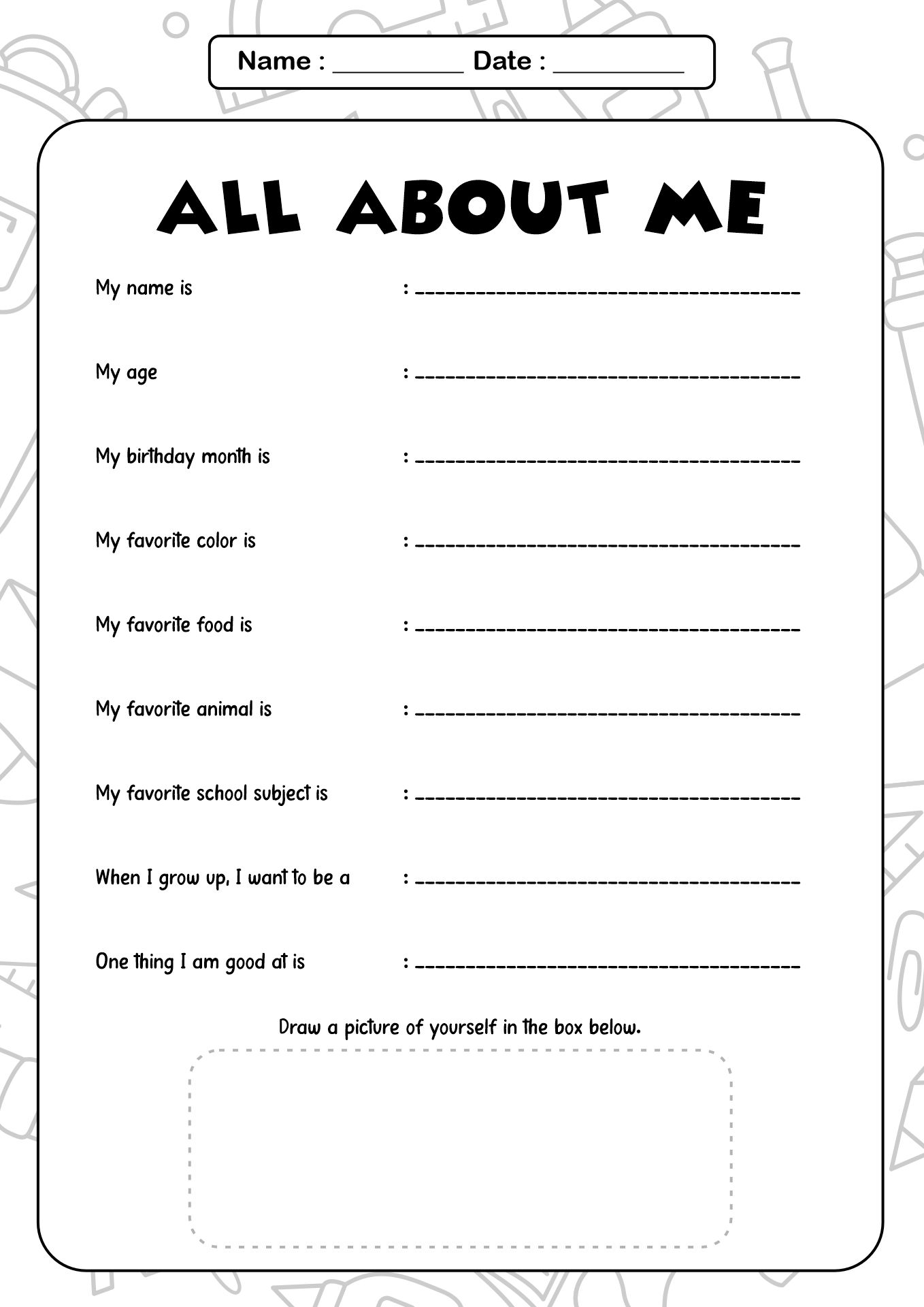 1st Grade All About Me Worksheets