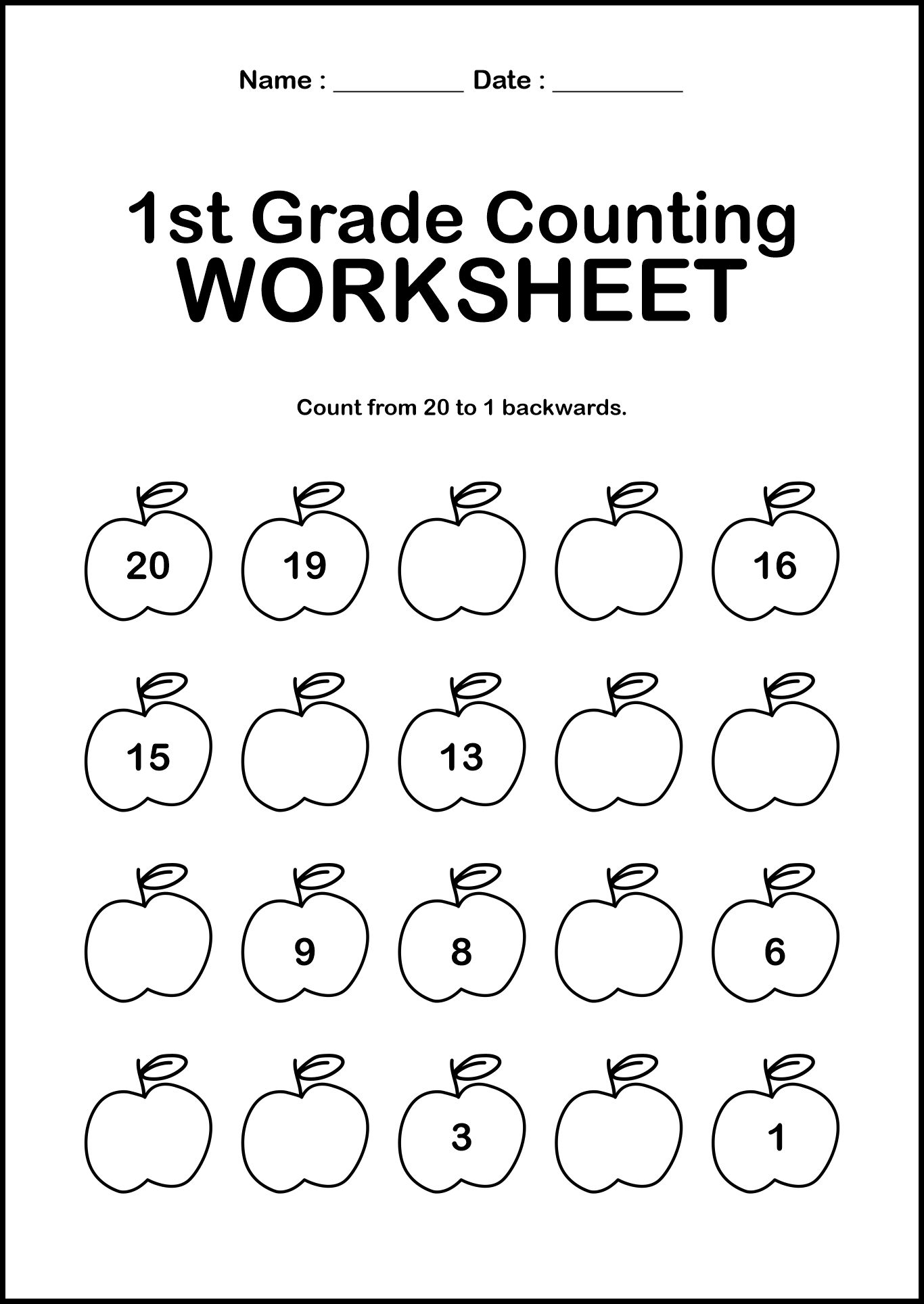 1st Grade Math Back to School Worksheets