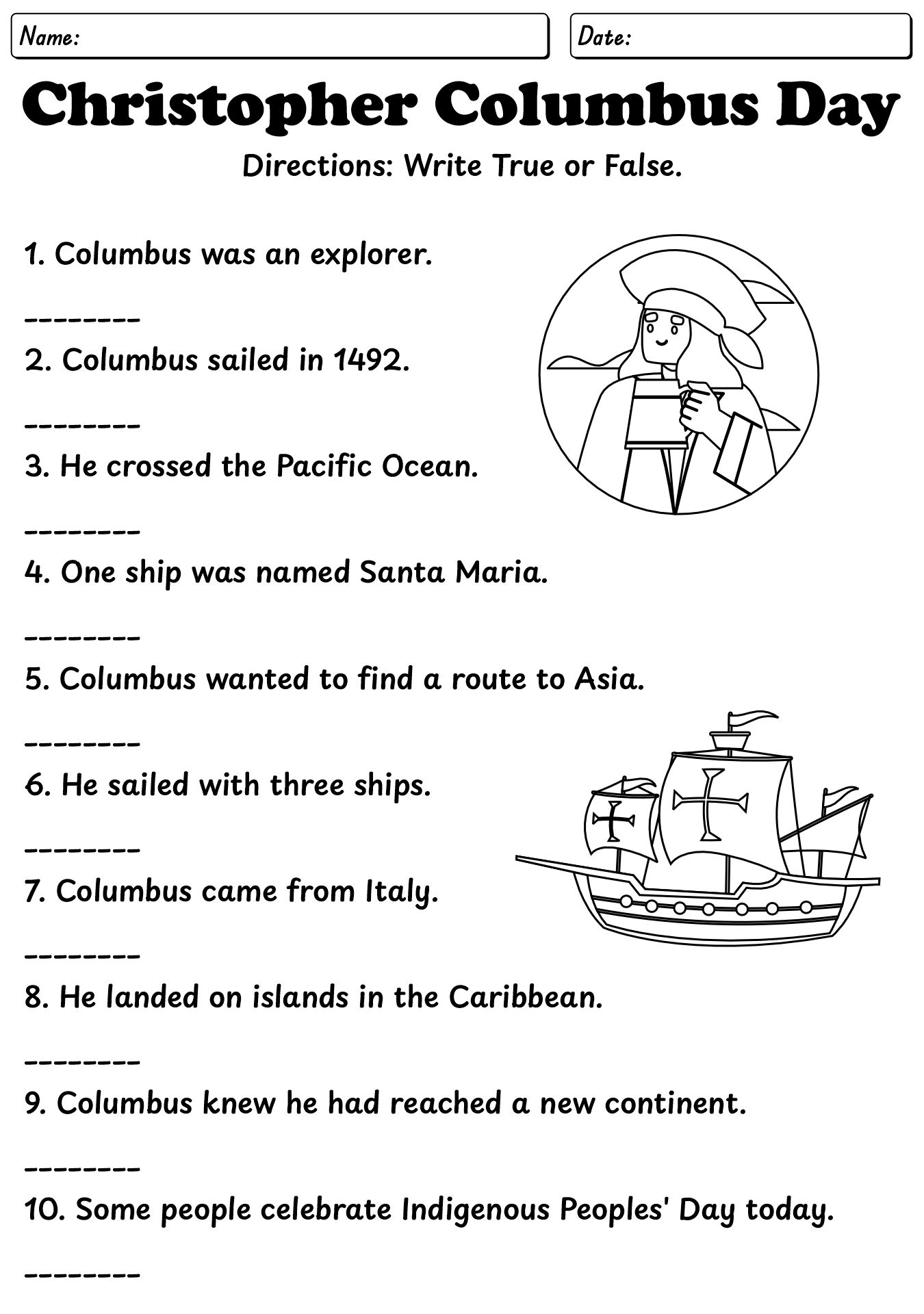 2nd Grade Christopher Columbus Day Worksheets