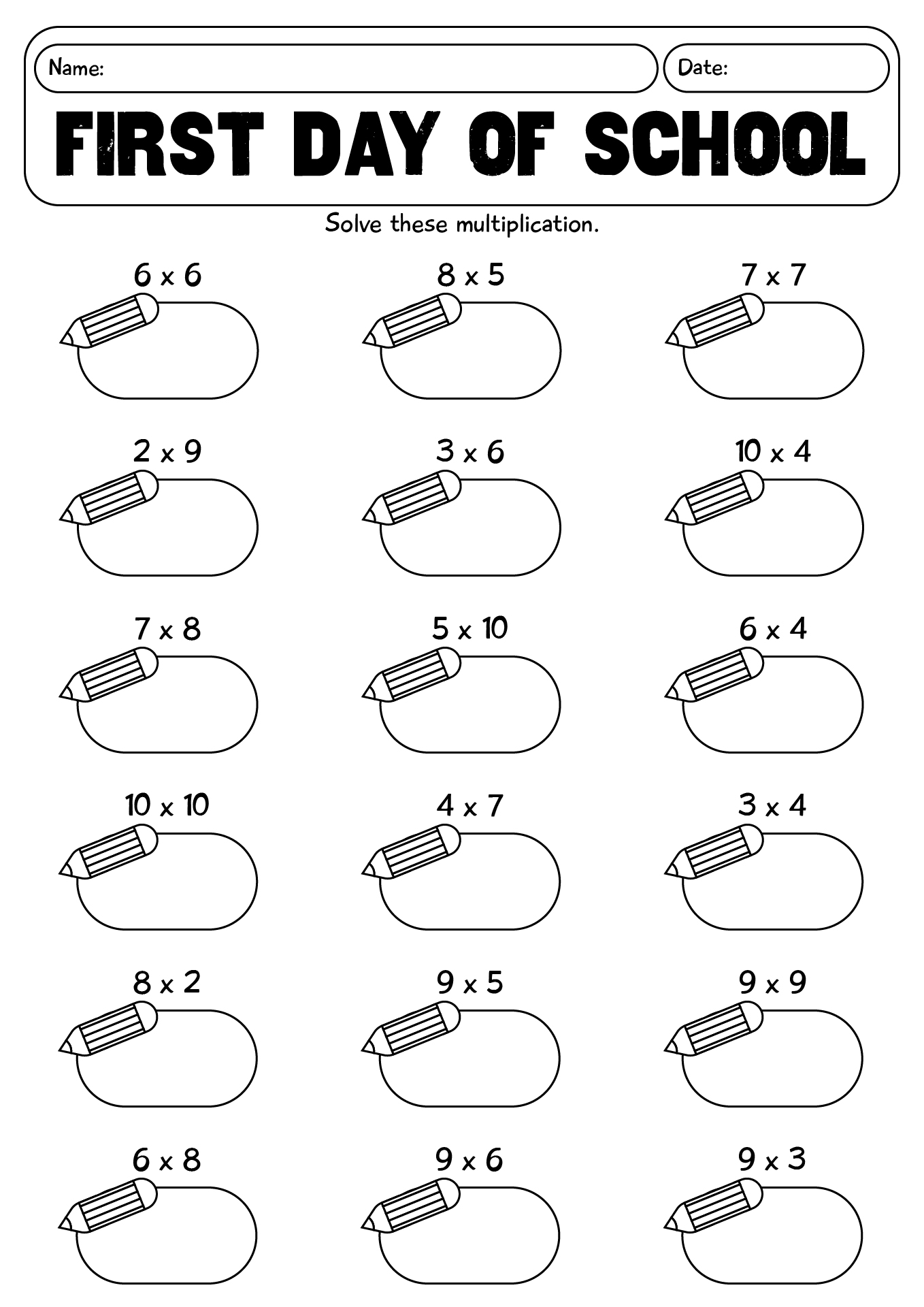 3rd Grade Math Worksheet First Day Of School