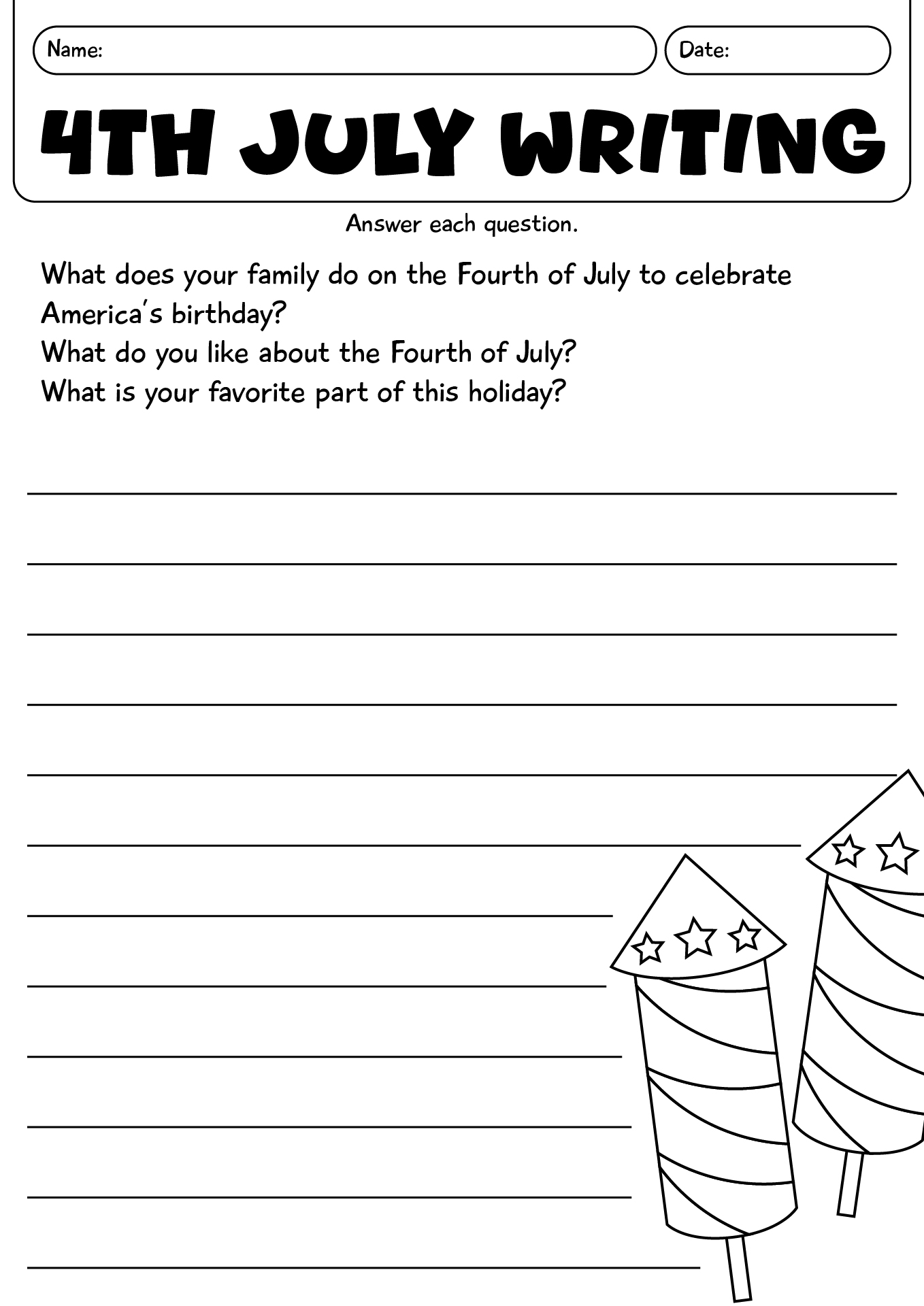 4th July Writing Activity Worksheet