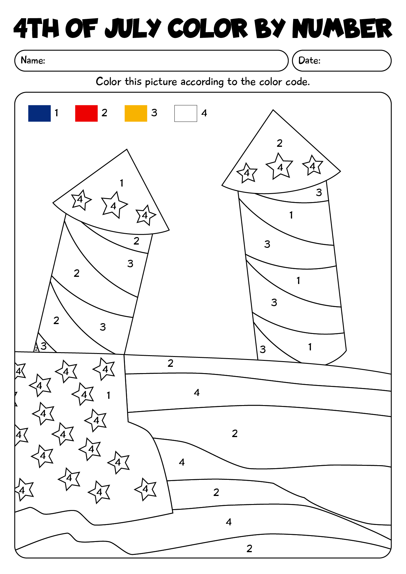 4th Of July Color-by-Number Worksheet