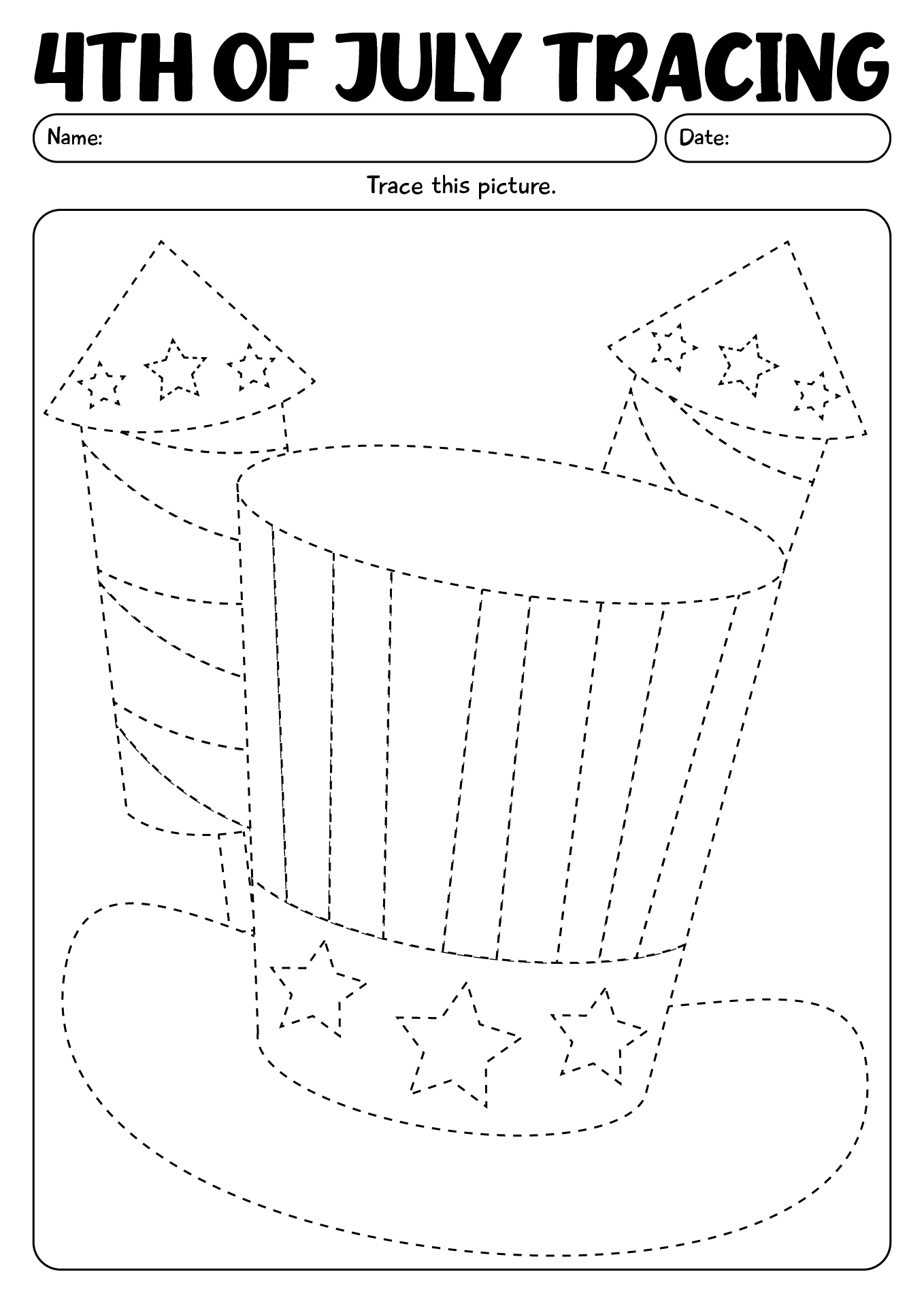 4th Of July Tracing Worksheets