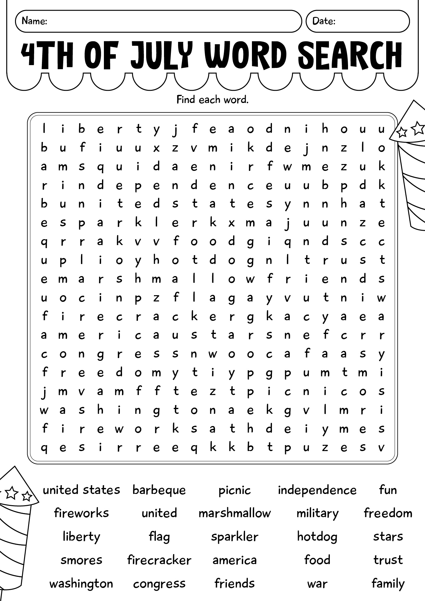 4th Of July Word Search