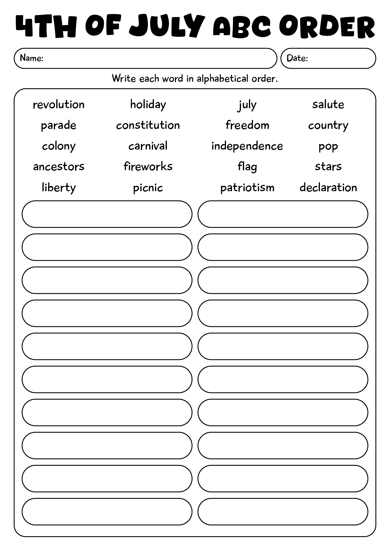 4th Of July Worksheets For Kids