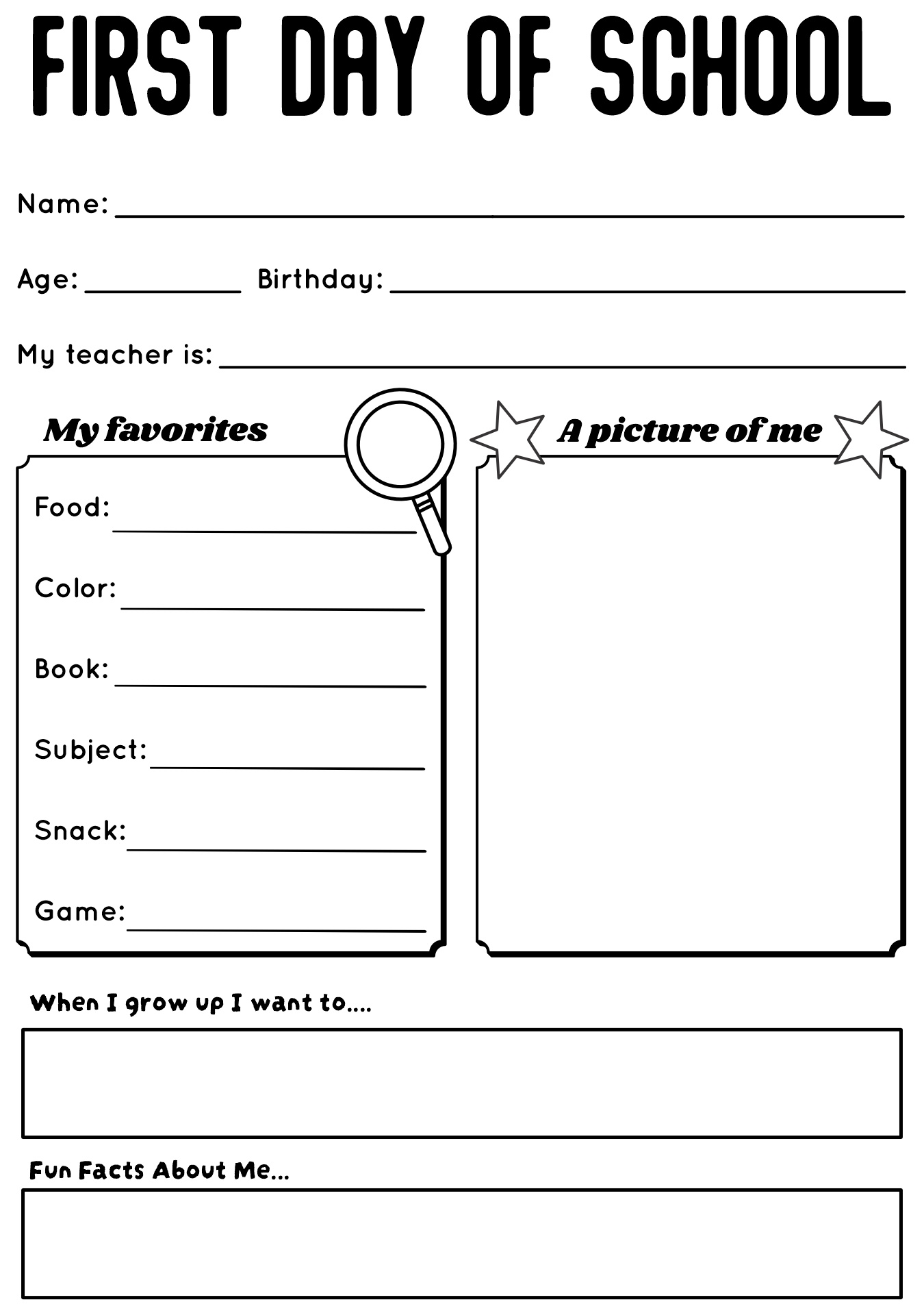 Adorable First Day Of School Worksheet