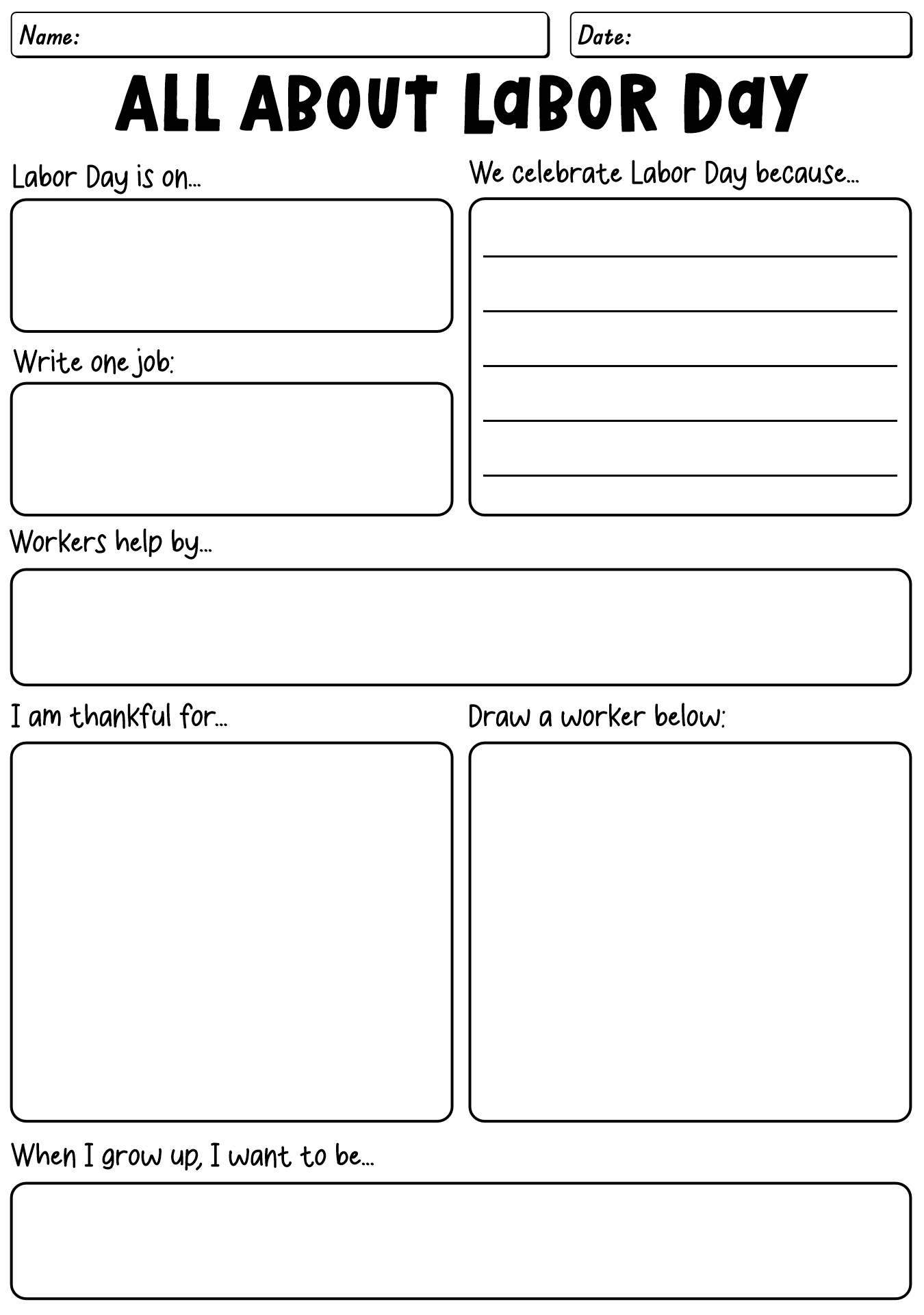 All About Labor Day Research Worksheet