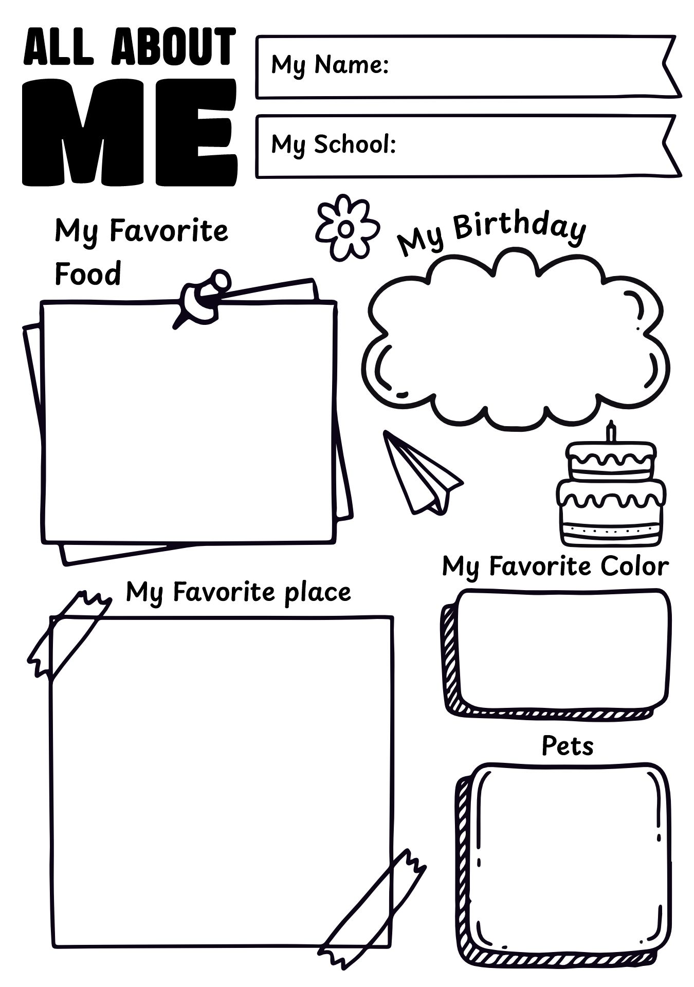 All About Me Box-Themed Worksheet