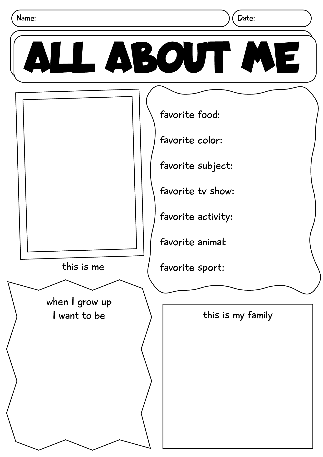 All About Me First Day Of School Worksheet