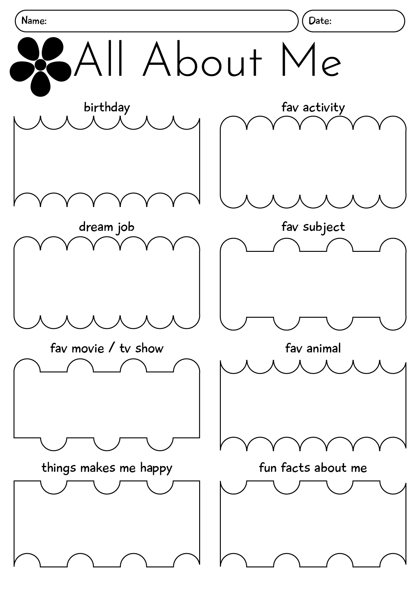 All About Me First Day Worksheet