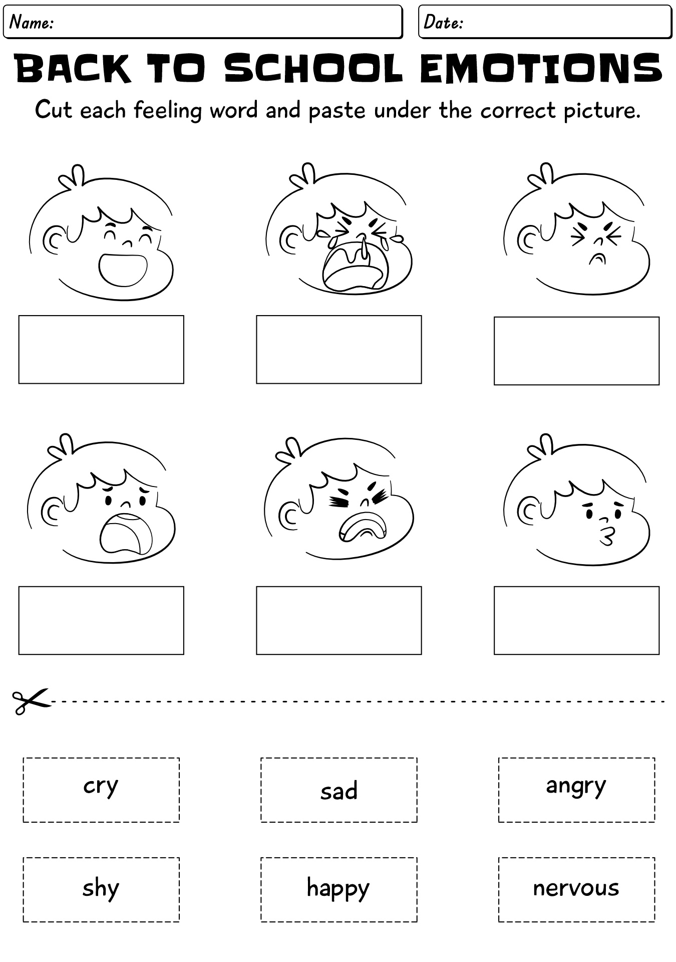 Back To School Emotions Cut And Paste Worksheet
