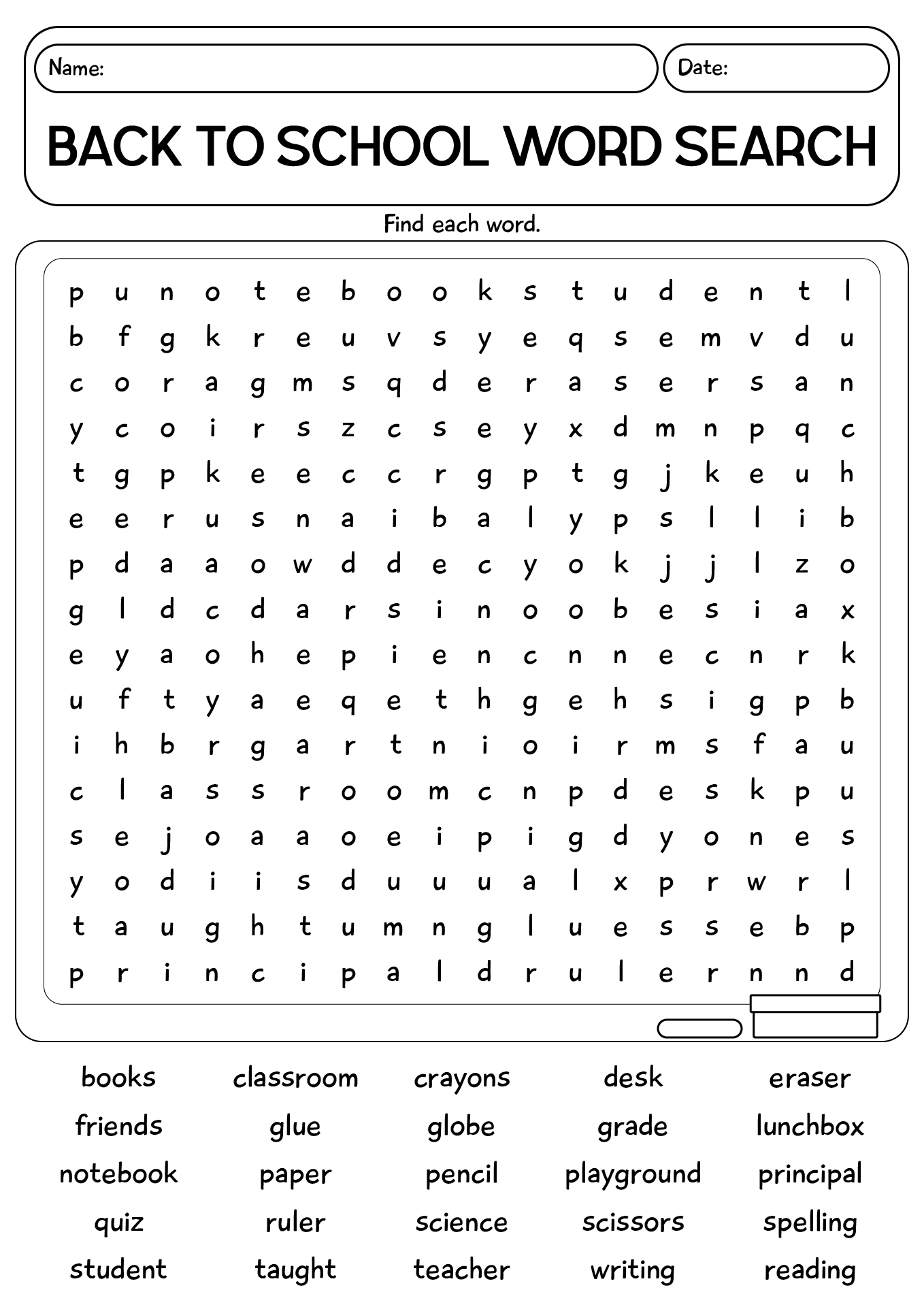 Back To School Word Search Worksheet For 3rd Grade
