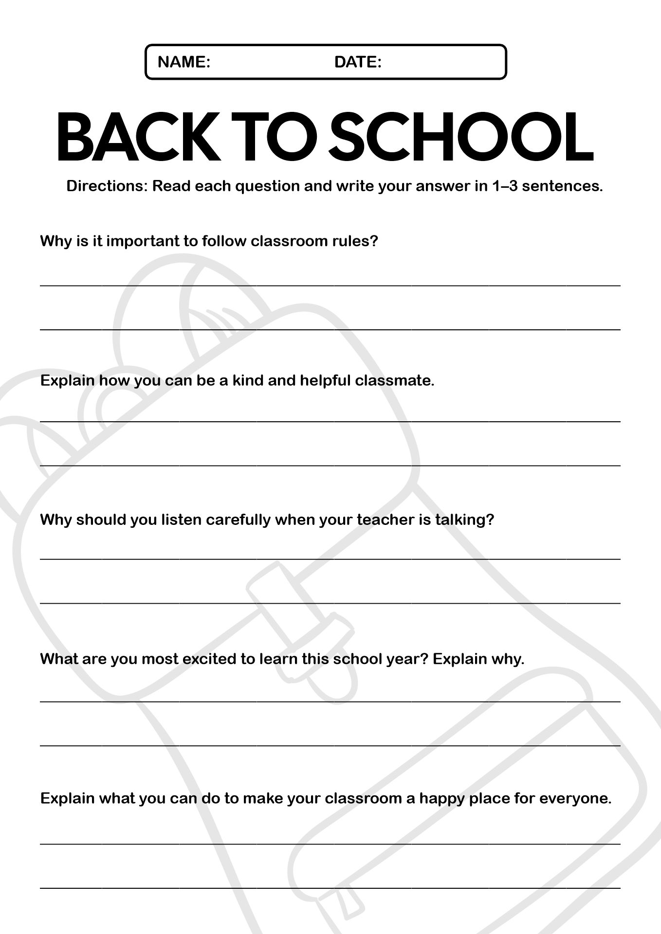 Back to School Activities for First Grade