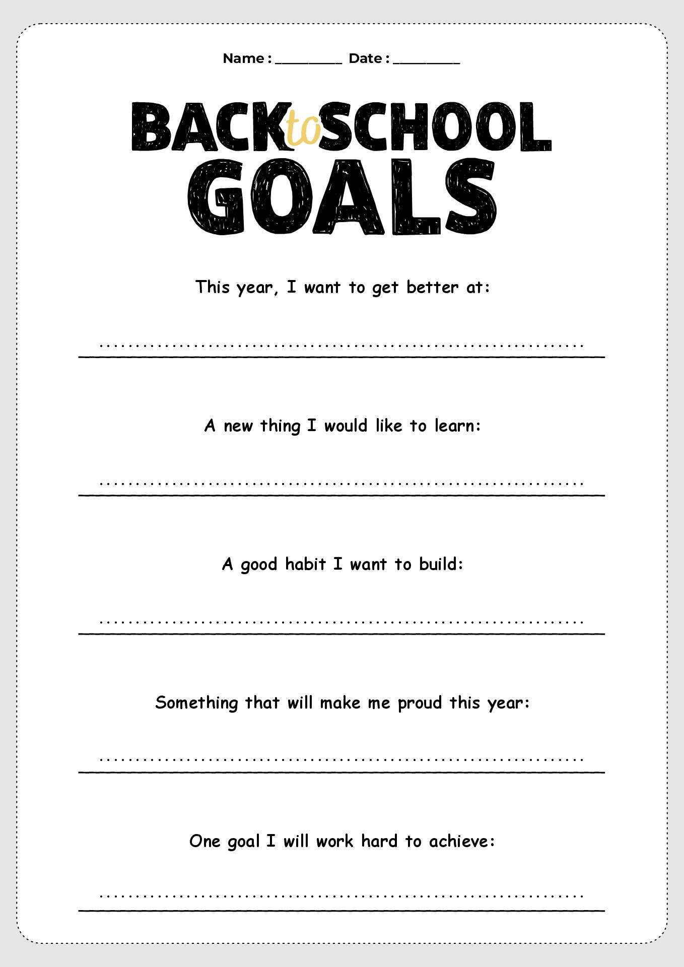 Back to School Goals Activity Sheet