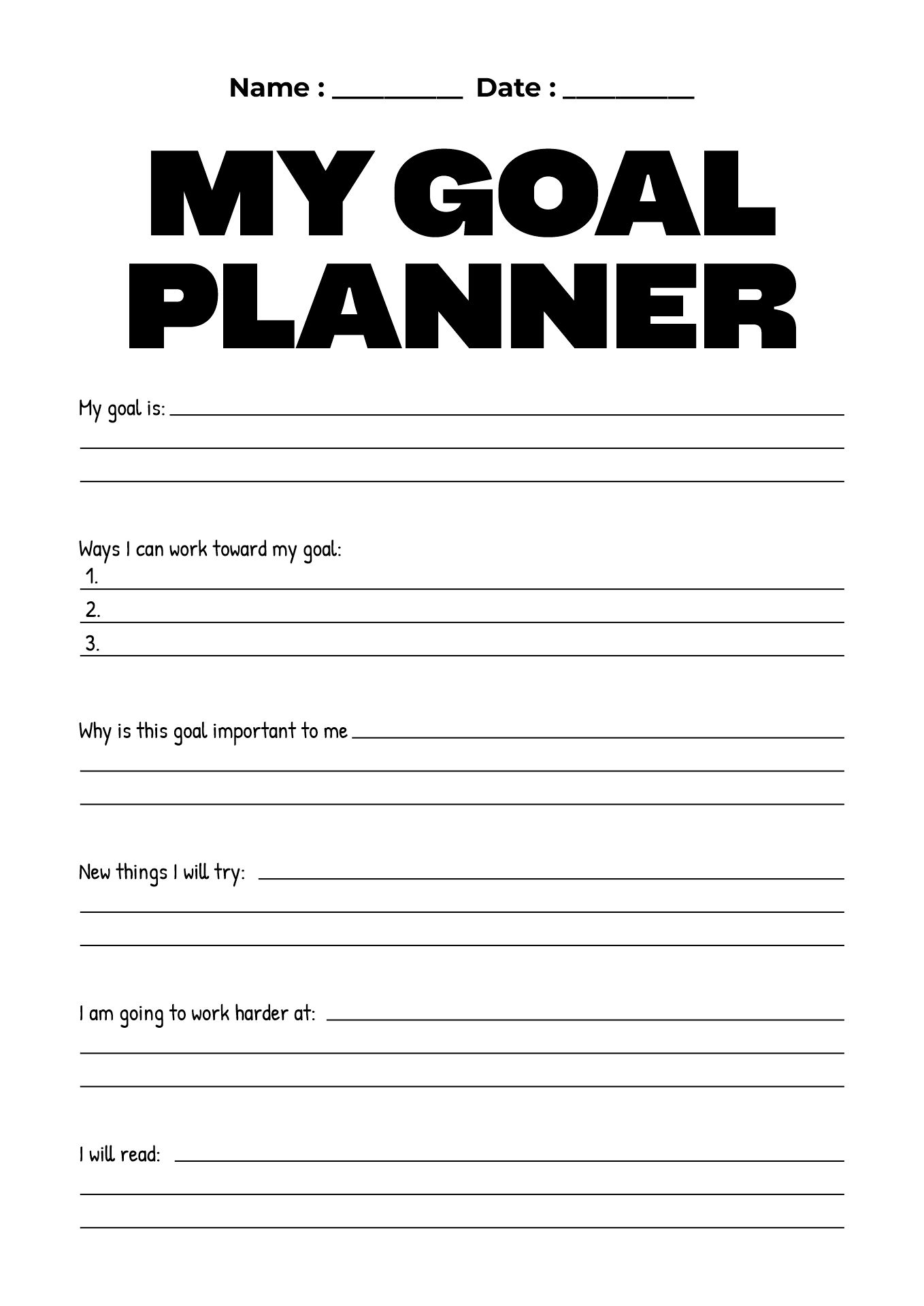 Back to School Goals Worksheet for Students