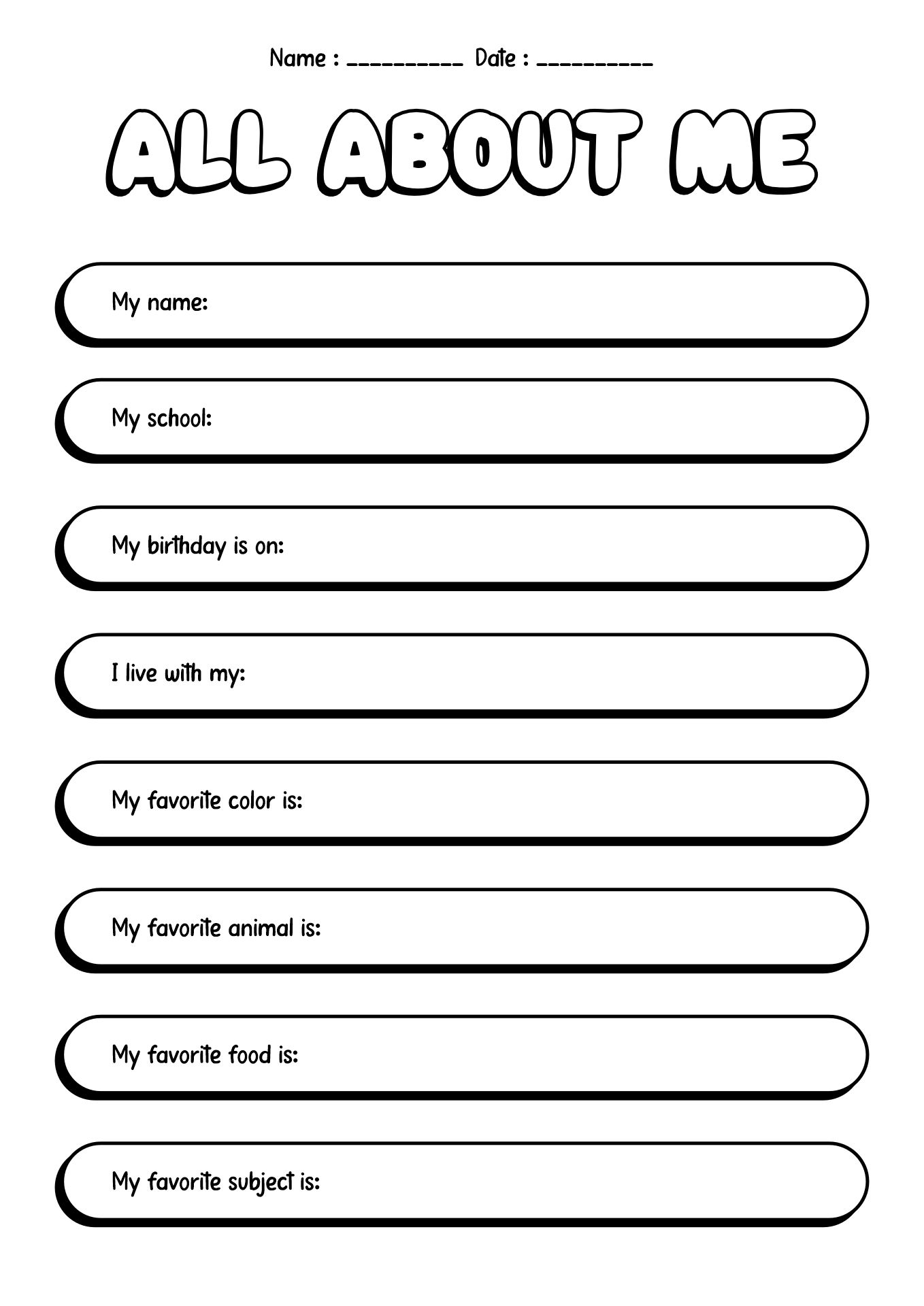 Back to School Student Worksheet