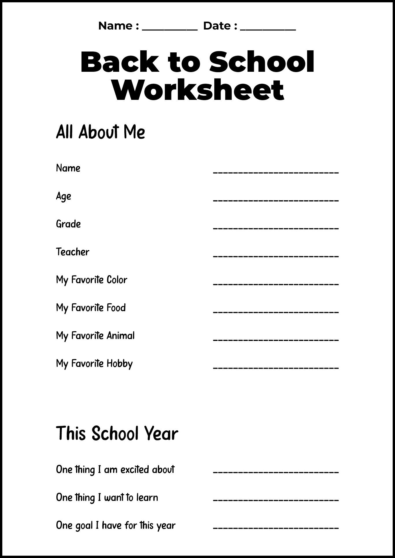 Back to School Worksheet for Elementary Students