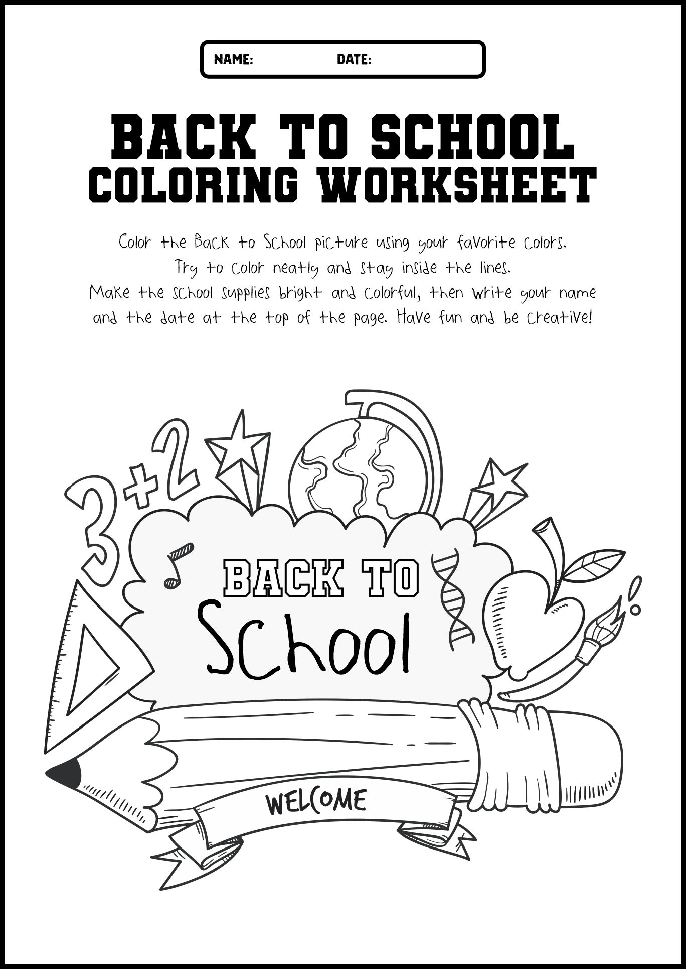 Back to School Worksheets for Kids
