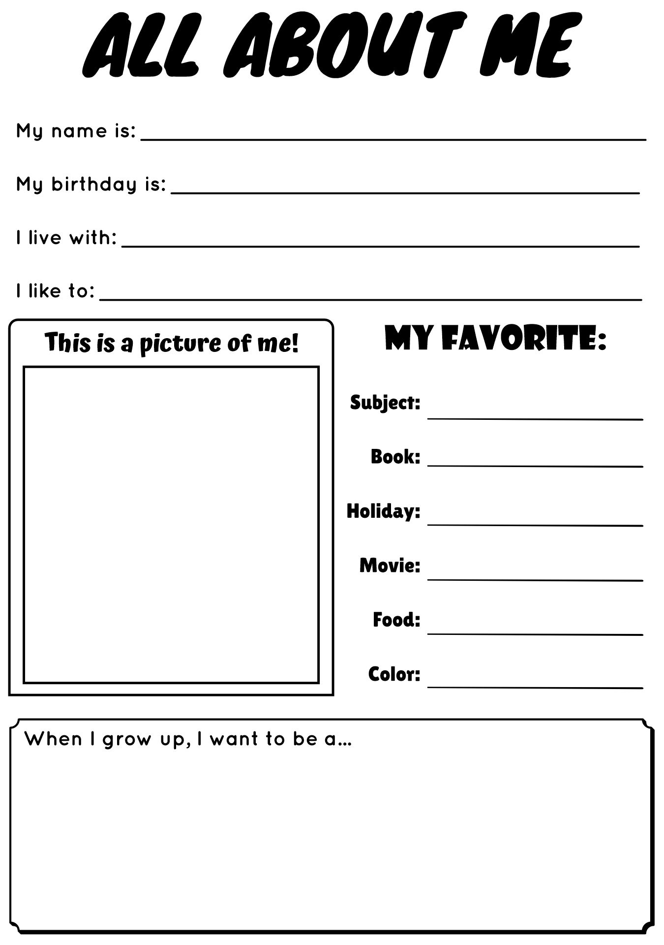 Beginning of School Student Worksheet