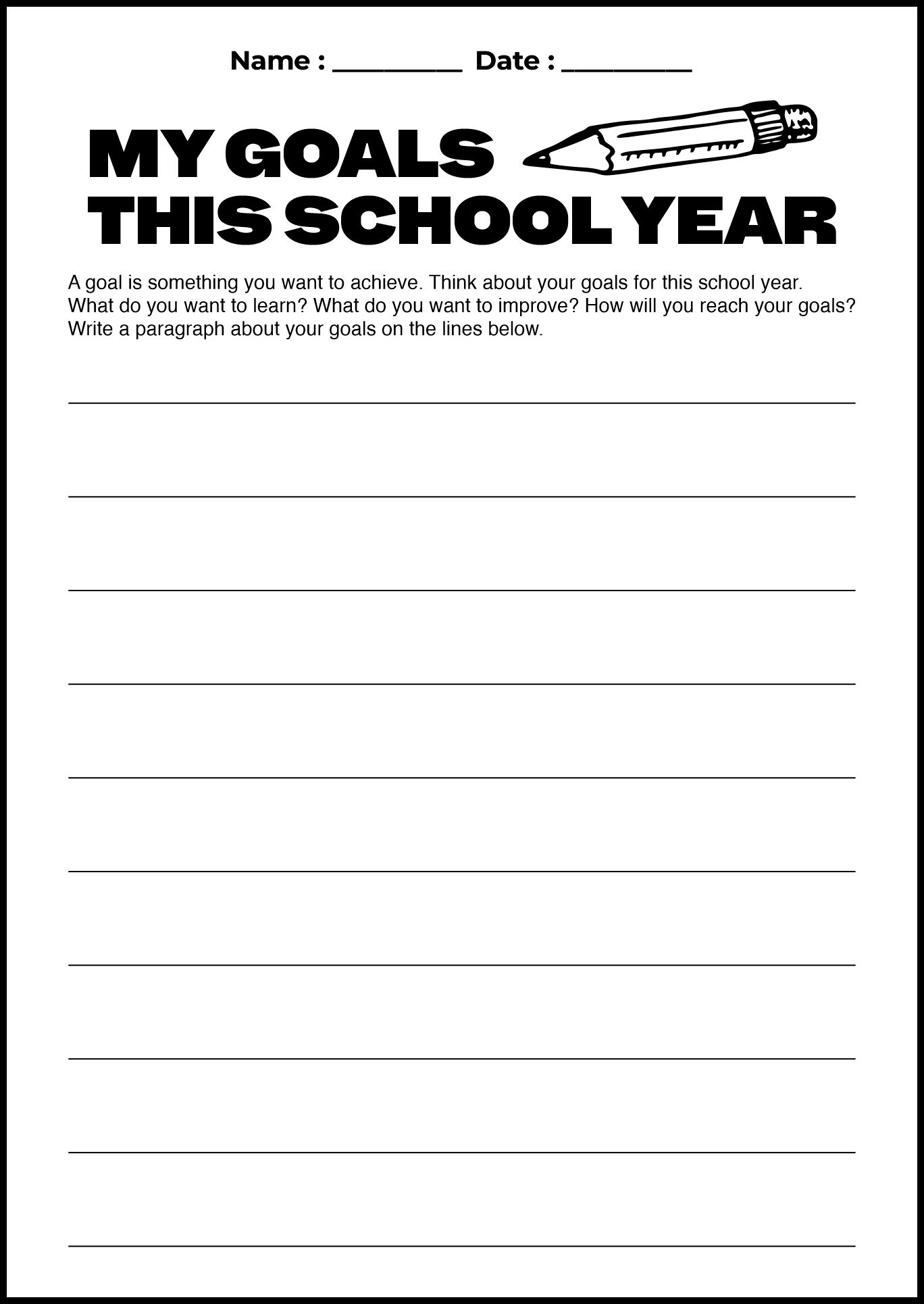 Beginning of School Year Goals Worksheets